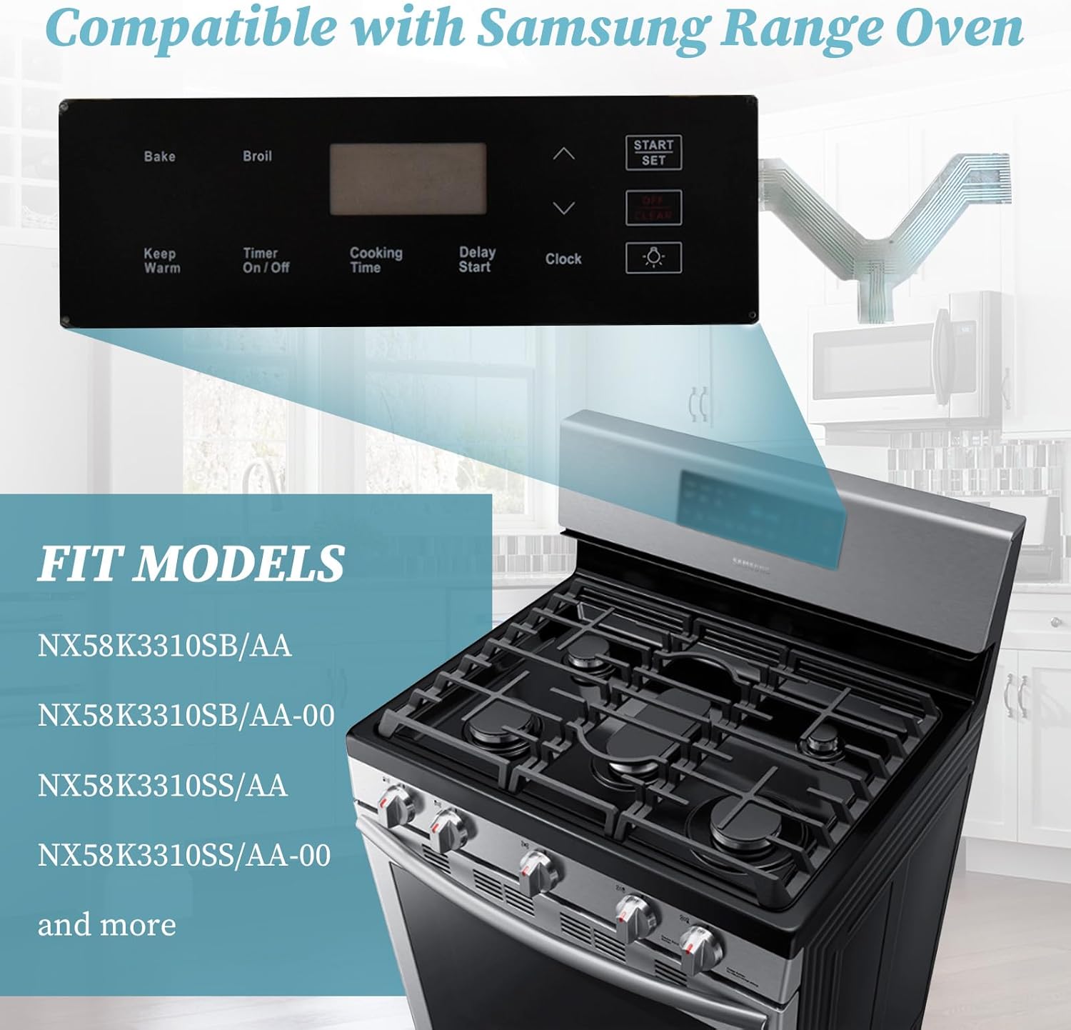 DG34-00036A Membrane Touchpad Control Panel - Perfect Replacement Compatible with Samsung Gas Ranges & Ovens, Compatible with NX58K3310SB/AA, NX58K3310SS/AA & Replaces AP6244840 PS12086104 EAP12086104