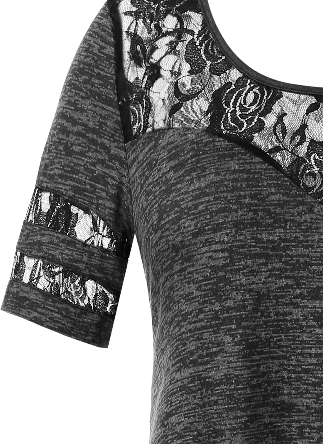 Nihsatin Womens Plus Size Lace Trimed Cowl Neck T-Shirt Front Ruched Cold Shoulder Blouse - Image 10