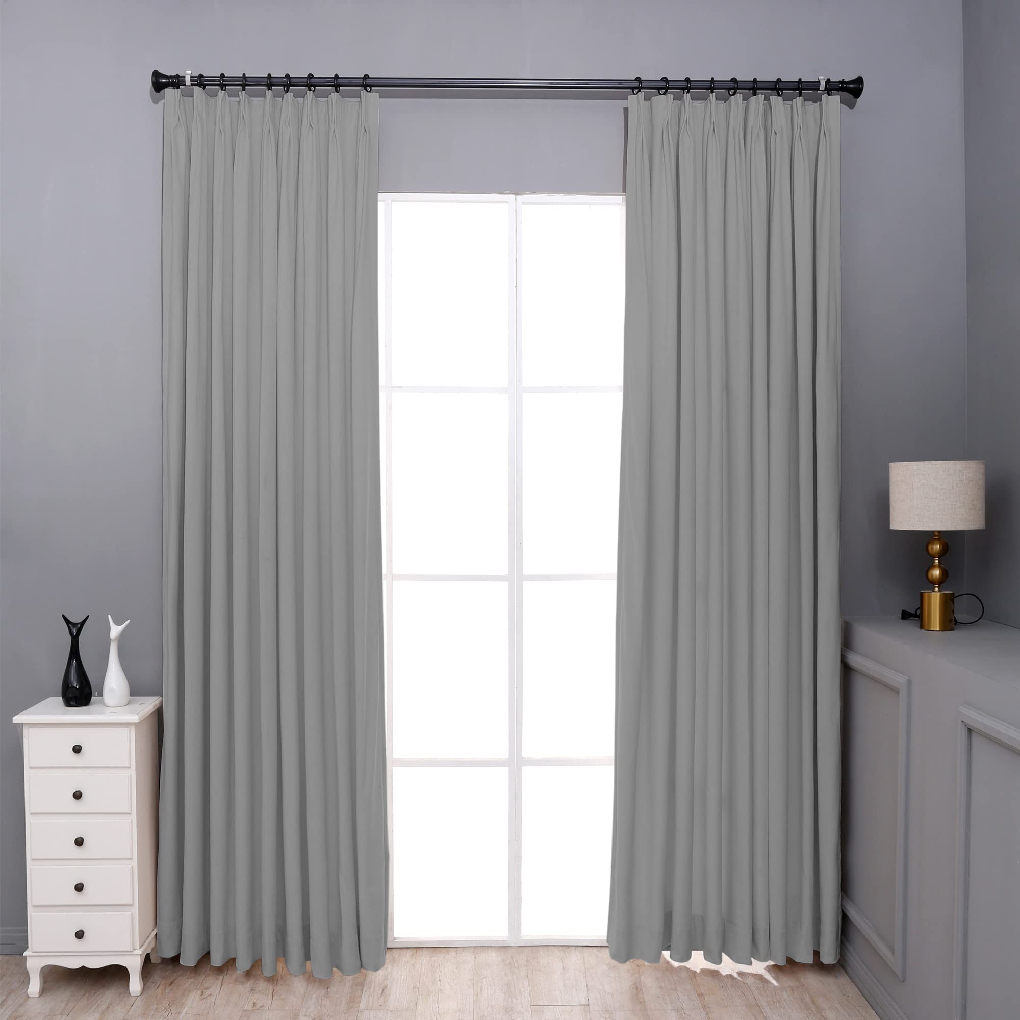 Rideau plissé gris argenté Darkeningains pour tringle de traverse 213x243 cm