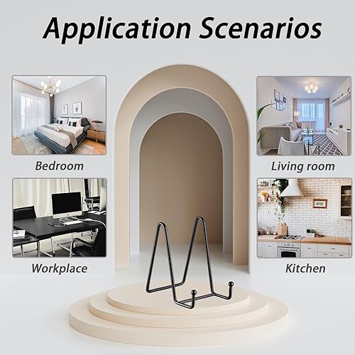 Miniatura 7 de SEUNGCH 12 soportes negros de 4.3 pulgadas para exhibiciones, caballetes de hierro para portarretratos de hierro, soporte de exhibición de libros de