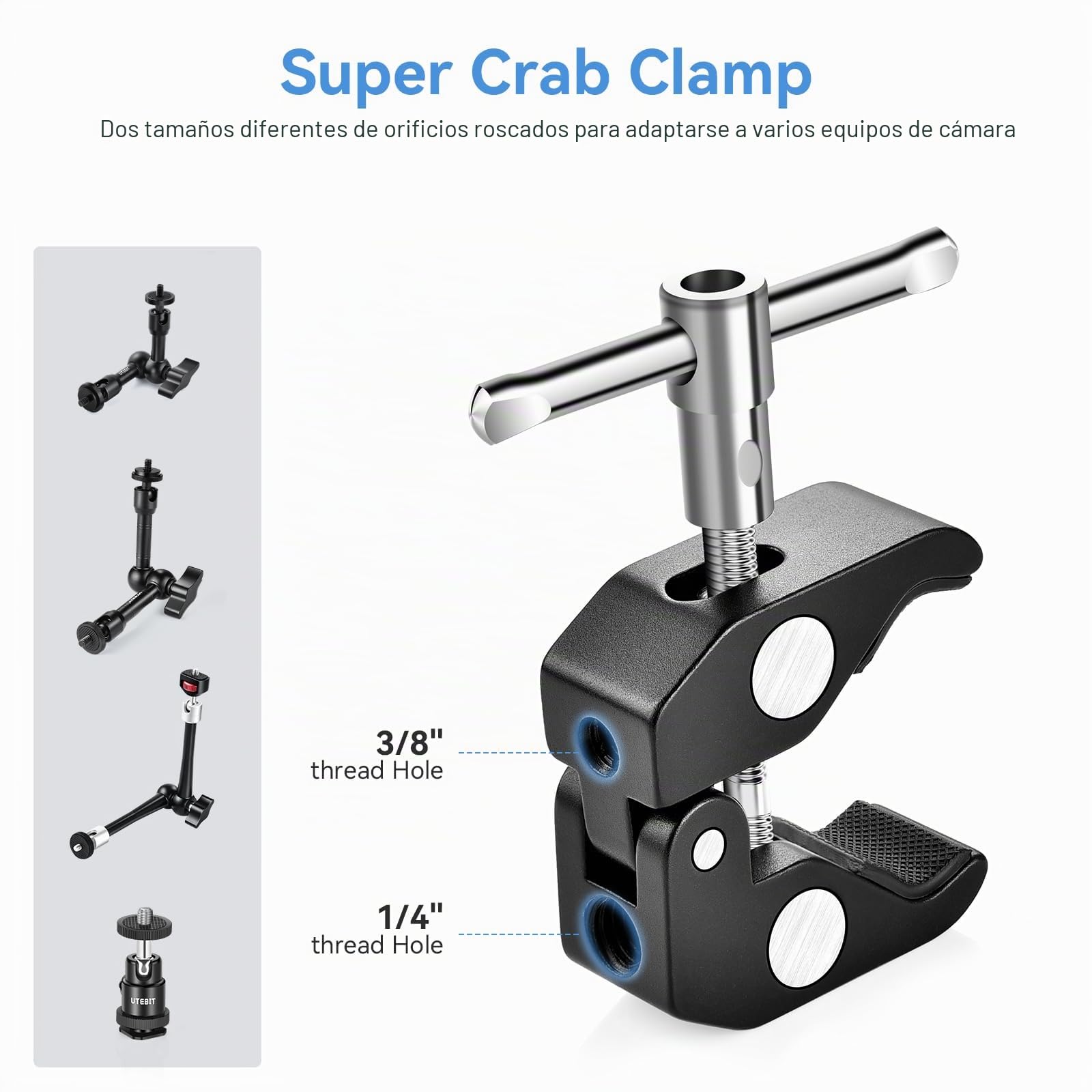 UTEBIT Brazo mágico Brazo articulado de 11 Pulgadas Brazo de cámara con súper Abrazadera 1/4 Zapata Carga máxima 1.5 kg para cámara DSLR, Monitor de Campo LCD, luz de Flash