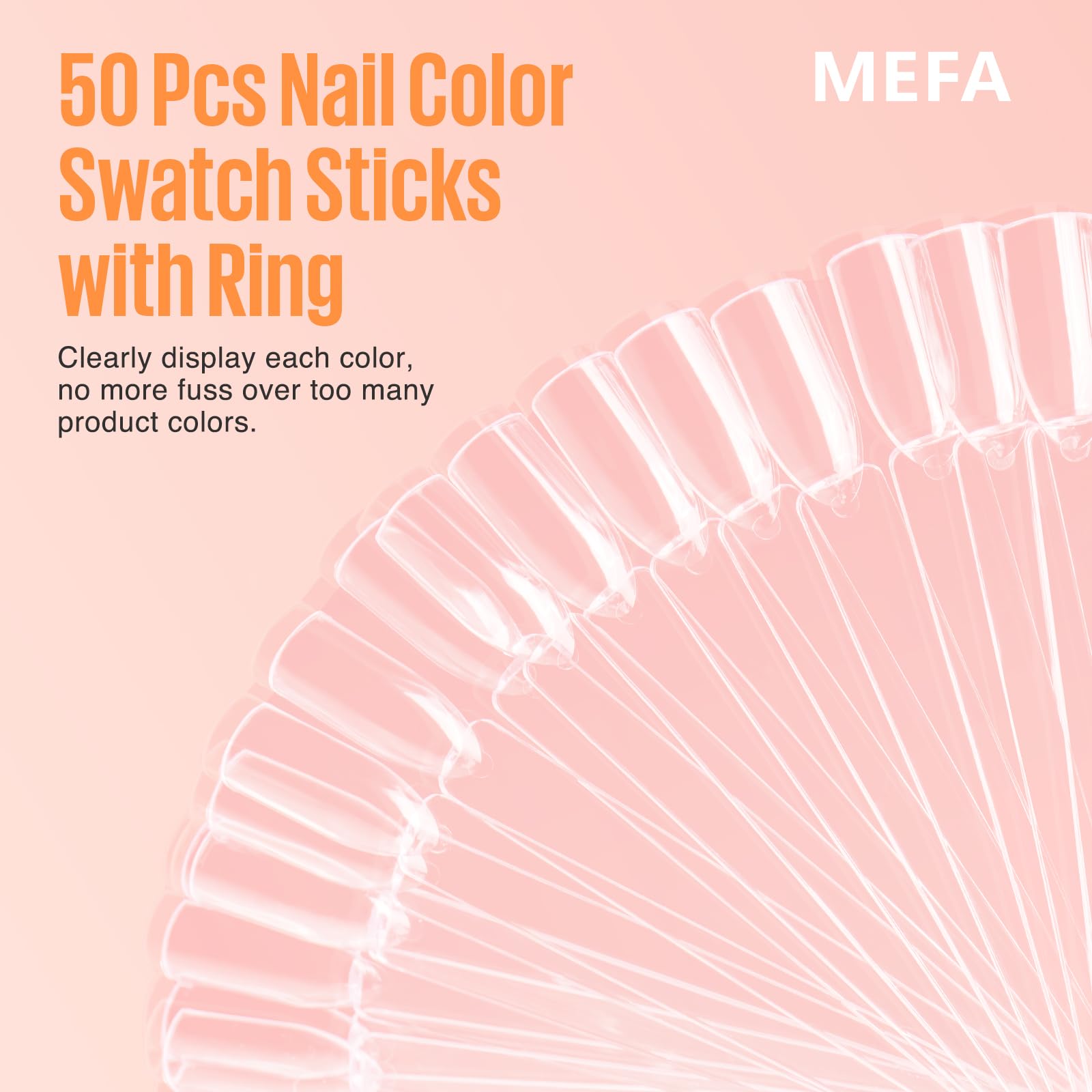 MEFA 50 Pcs Clear Nail Swatch Sticks with Ring and Numbered Tips, False Nail Sample Sticks for Nail Art Polish Color Practice Fan-shaped Display