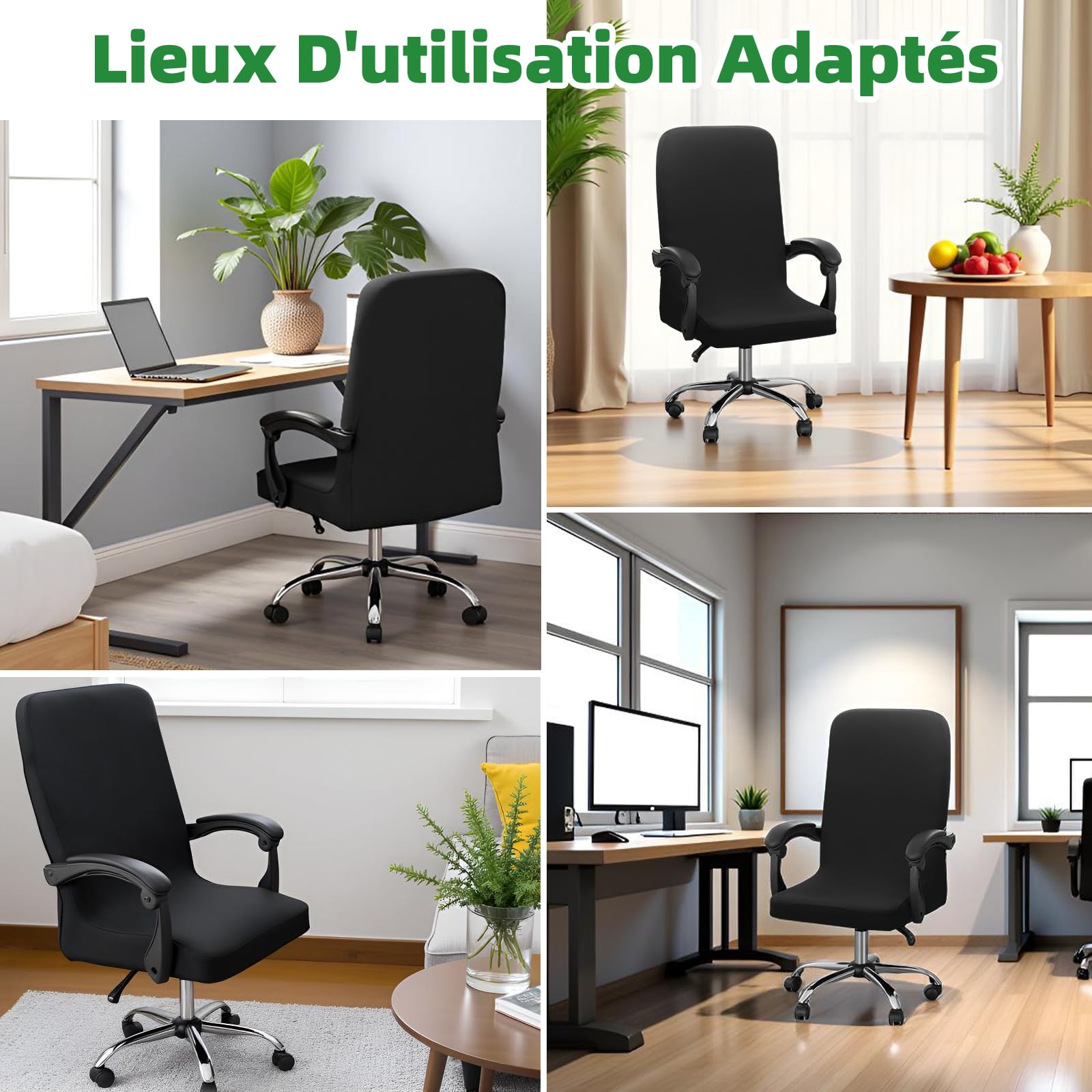 Housse de Chaise de Bureau Dioxide, Fauteuil Bureau à Fermeture Éclair Lavable Universelle Noir M