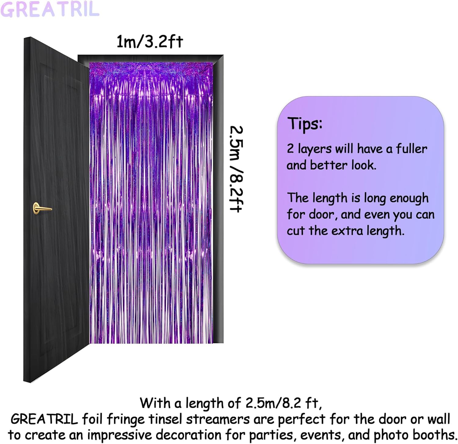 Purple Tinsel Curtain Party Backdrop - GREATRIL Foil Fringe Curtain Photo Booth Streamers Backdrop for Mermaid Birthday Euphoria Galaxy Halloween Themed Party Decorations - Pack of 2