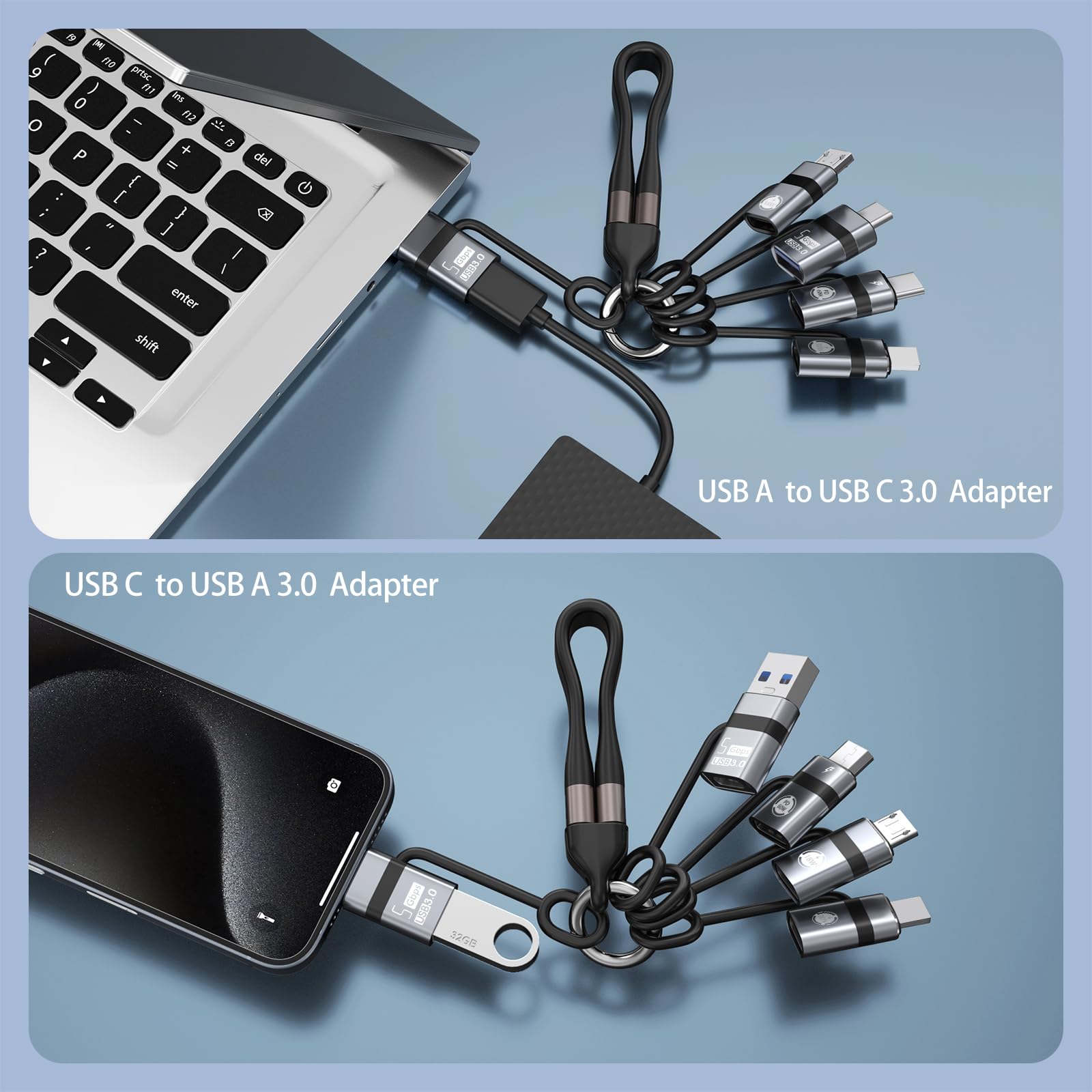 USB A zu USB 3.0 OTG-Adapter, USB C zu Micro-Konverter, IP zu Type-C-Konverter USB C zu IP, Type-C zu USB A OTG 3.0-Adapter. 240 W USB-C-USB-C-Kabel für Schnelllade und Datenübertragung (6)Orange