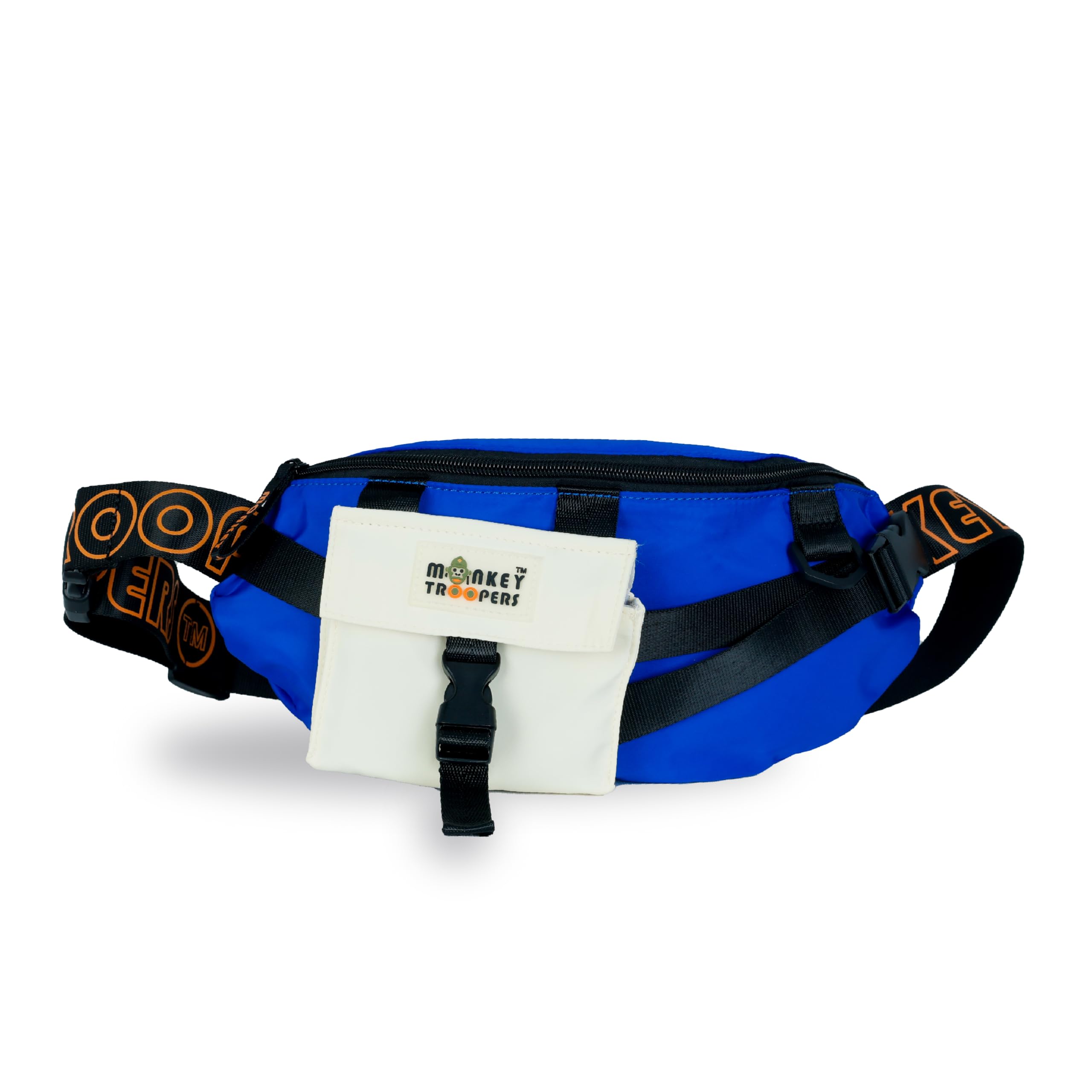 monkey troopers Vibe Waist Bag, Crossbody, Fanny Pack, Chest Bag for Men Women Girls Boys, Lightweight, 4L Capacity, Travel, Hikking, Casual, Dailyuse, Water Resistant (Blue/White)-picture-22