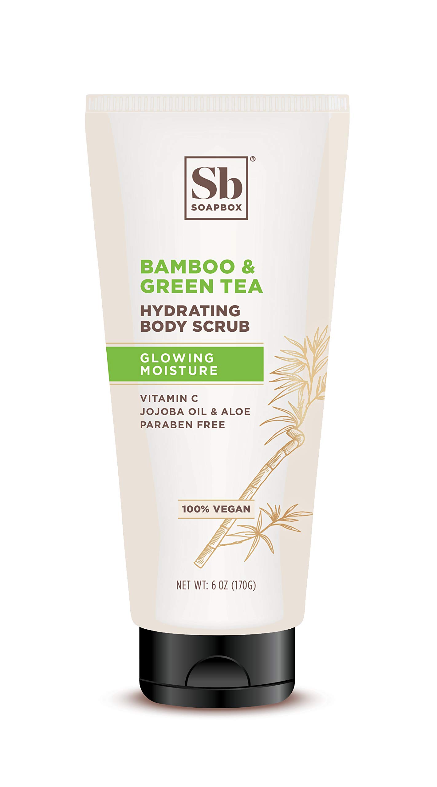 Soapbox Gentle Exfoliating Body Scrub, Bamboo & Green Tea, 6oz, Moisturizing Body Scrub for Visibly Smoother Skin with Bamboo Oil, Vitamin C and Aloe