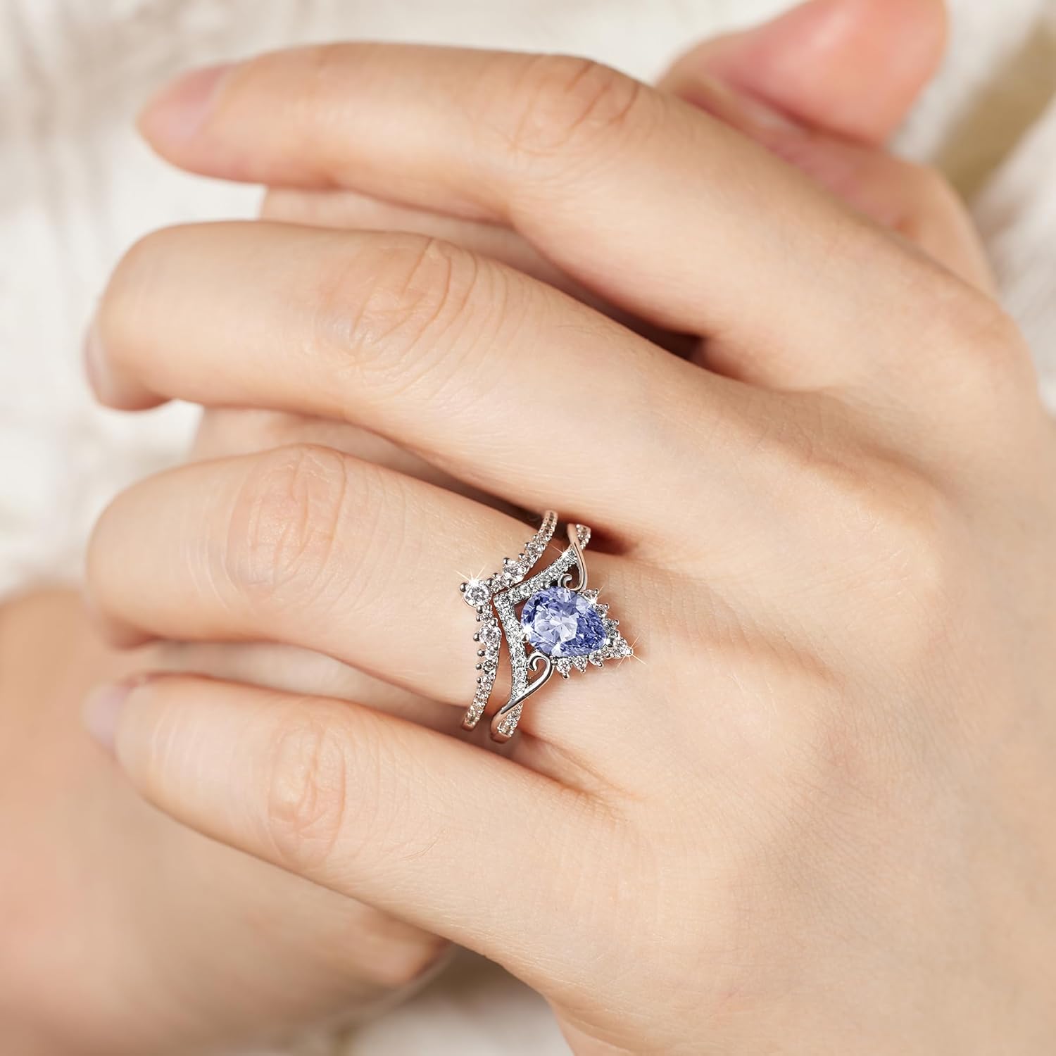 1.0CT S925 Sterling Silver Bridal Ring Sets Teardrop CZ Engagement Vintage Pear Birthstone Promise Rings Wedding Bands for Women