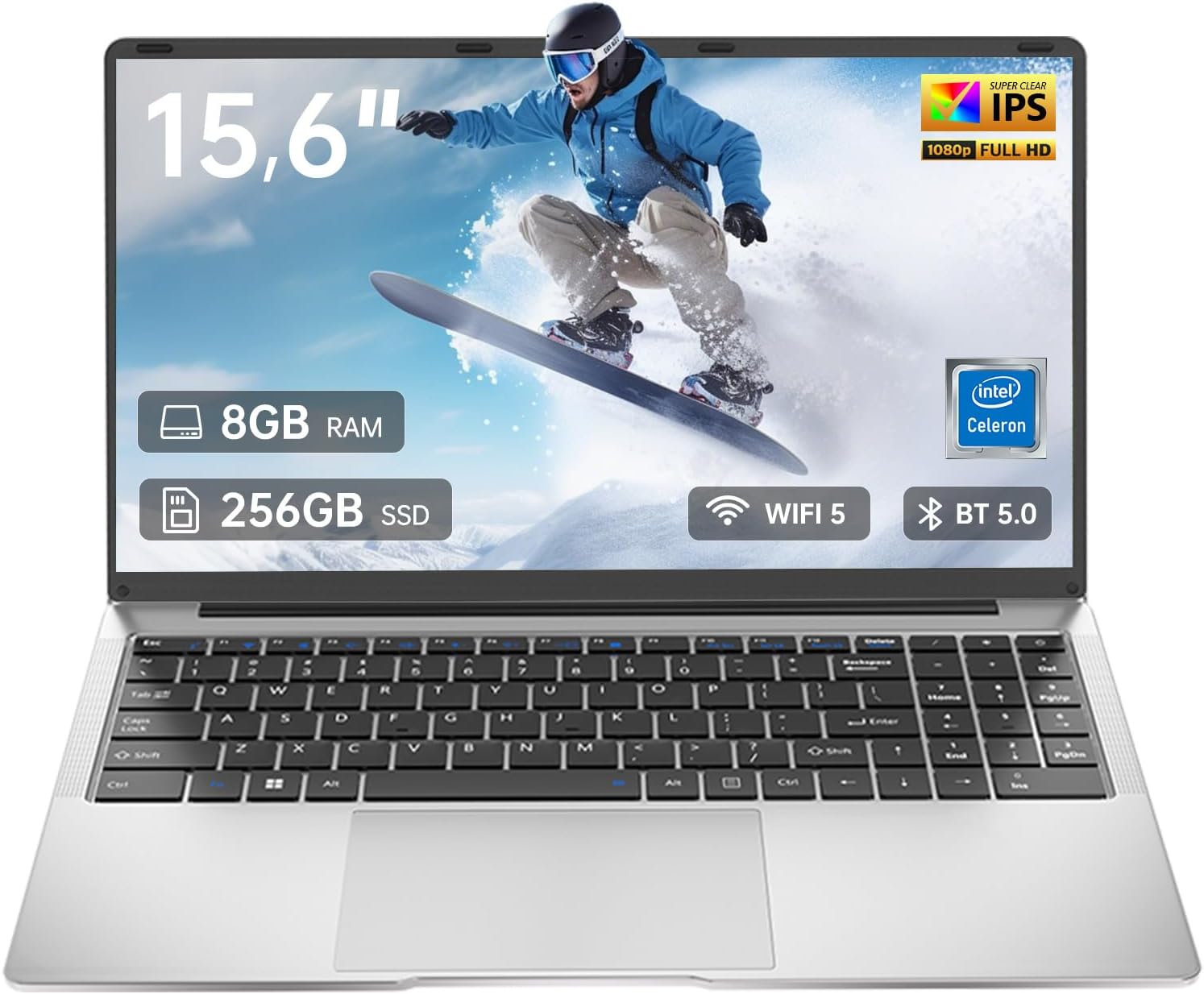 15.6" FHD IPS Laptop - 8GB RAM 256GB SSD, 4-Core Celeron N, Work Laptop Computer, USB 3.0, Win 11, Wi-Fi 5, BT5, Numpad, for Home Student and Business