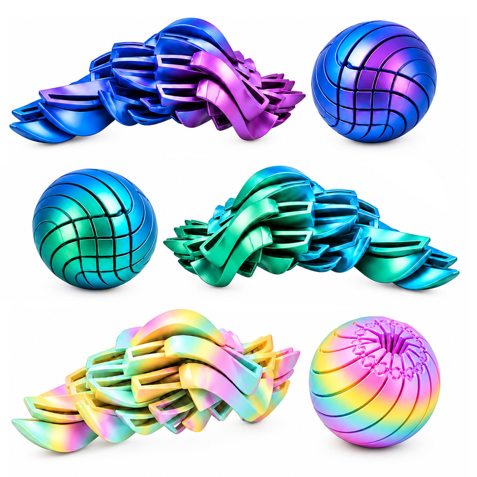 Buuraqq 3Pcs 3D Printed Fidget Set, Multi Color Portable Pocket Desk Decor