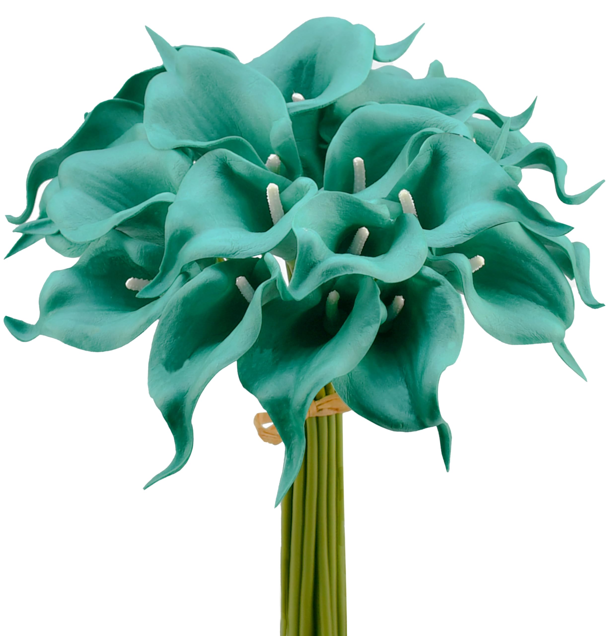 Mandy's PU Teal Calla Lily Artificial Flowers 20 Stems 13.5in Faux Realistic Centerpiece DIY Bridal Bouquet Home Décor