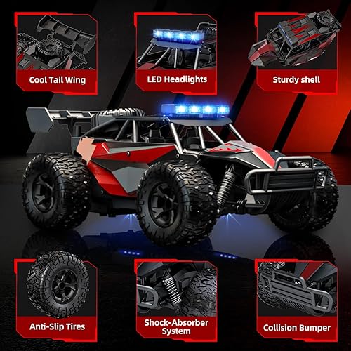 Miniatura 4 de Auto a control remoto, 20.5 mih de alta velocidad a escala 112 todoterreno con luces LED, autos RC de 2.4 GHz con batería recargable, regalo ideal