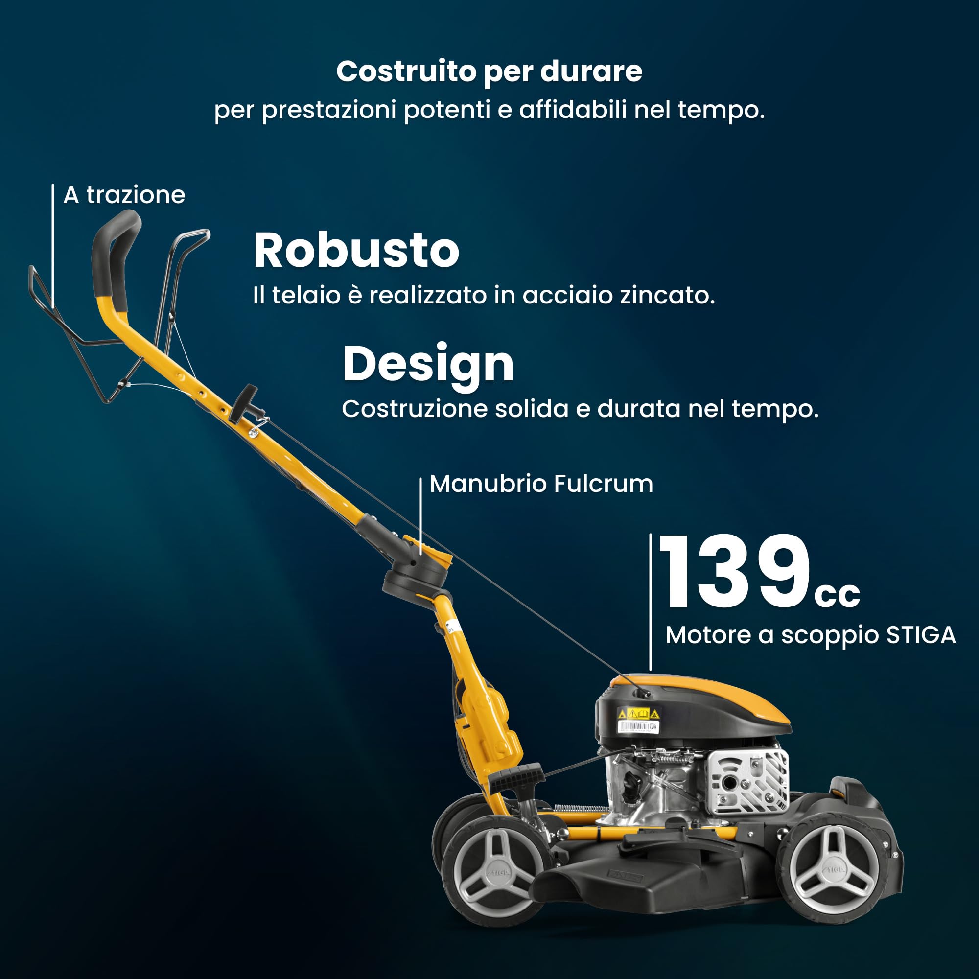 STIGA Multiclip 747 SD Tagliaerba a Scoppio, 139 cc, 45 cm – Mulching Integrato, Regol. 5 Posizioni – Prati fino a 1.500 m²