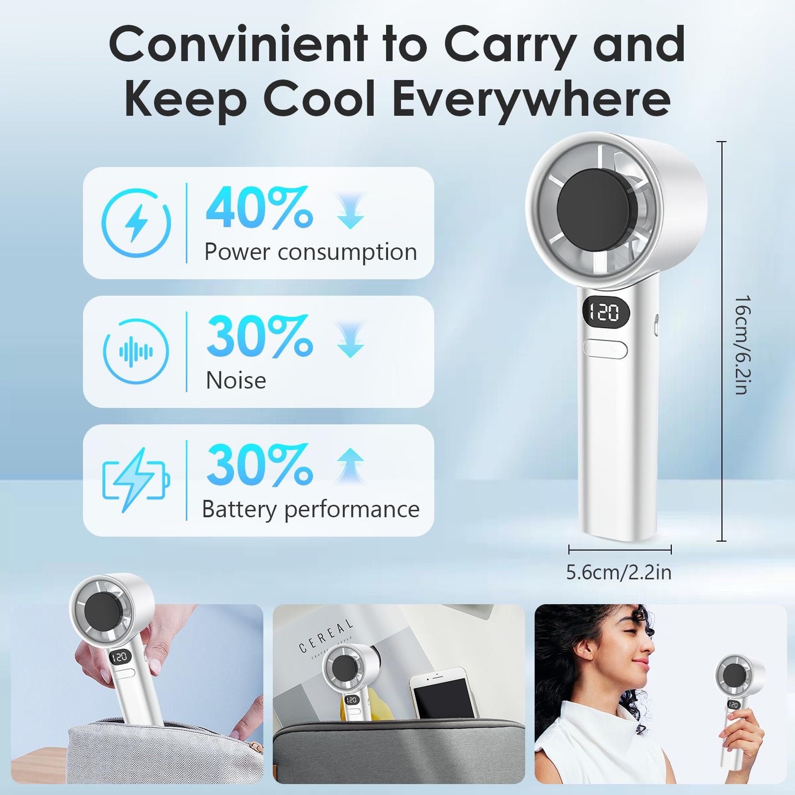 Ventilador De Mano, Mini Ventilador Portátil, Viento Superfuerte De 120 Niveles, Gran Capacidad De 1200 MAh, Batería De larga Duración, Apto Para Uso En Interiores Y Exteriores