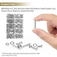 Vista 6 de Juego surtido de 382 piezas de tornillos de cabeza de botón M4 x 5/6/8/10/12/16/20mm, tuercas y arandelas, acero inoxidable 304, rosca totalmente