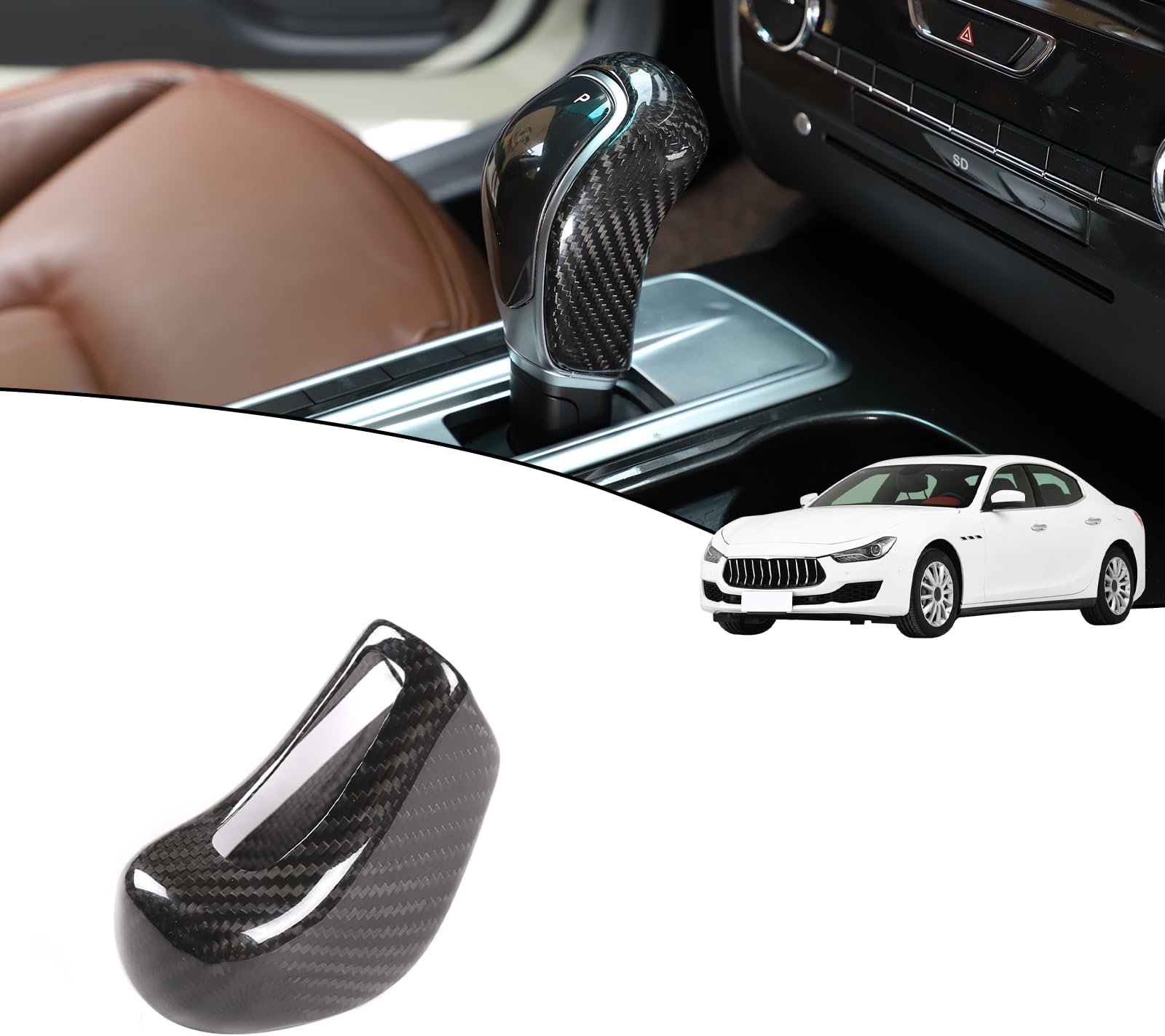 YIWANG 100% Real Carbon Fiber Gear Shift Knob Head Cover for Maserati Levante 2016-2018,Ghibli Quattroporte 2013-2018 Car Accessories (Black)