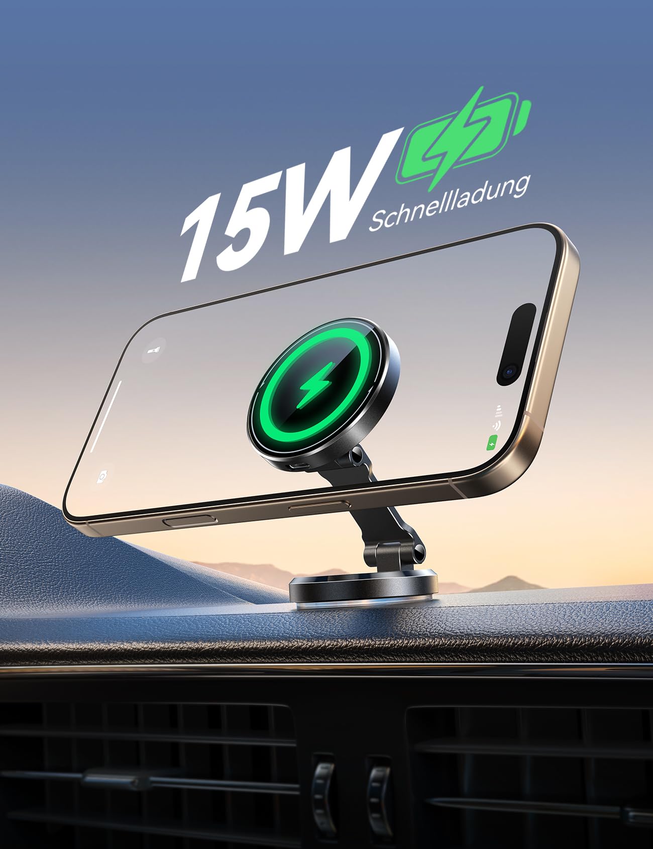JOYROOM 15W für Magsafe Autohalterung mit Ladefunktion [Doppelseitiges Dreh-Rotation] Auto Handyhalterung Magsafe für das Armaturenbrett, Handyhalterung Auto für iPhone 17 16 15 14 13 12