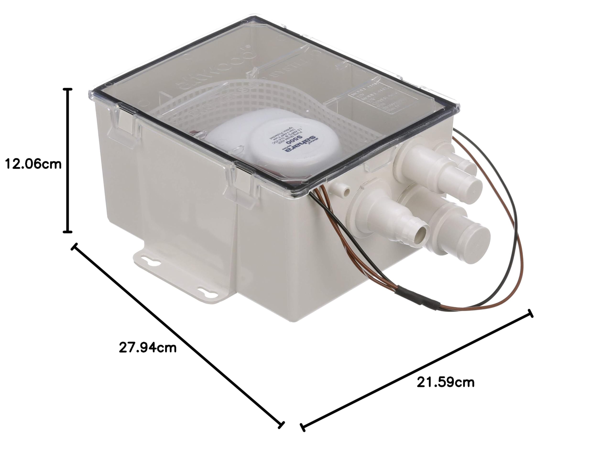Attwood 4141-4 Sistema de bomba para sumidero de ducha, modelo 500 GPH, 12 voltios, cable de 56 cm, caja estándar, manguera de salida de 19 mm de diámetro interior