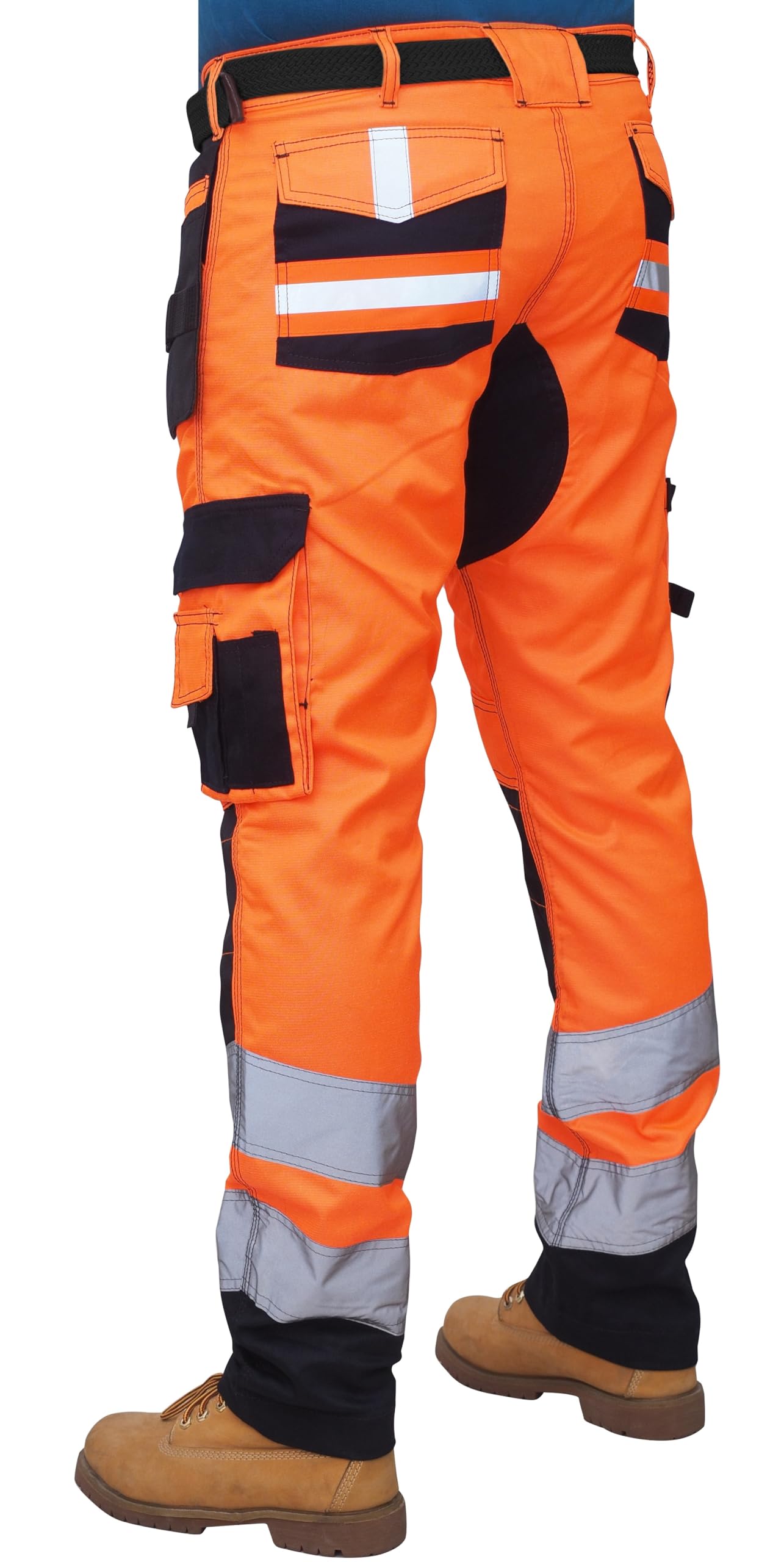 Pantaloni da lavoro ad alta visibilità da uomo con nastro riflettente multi tasca