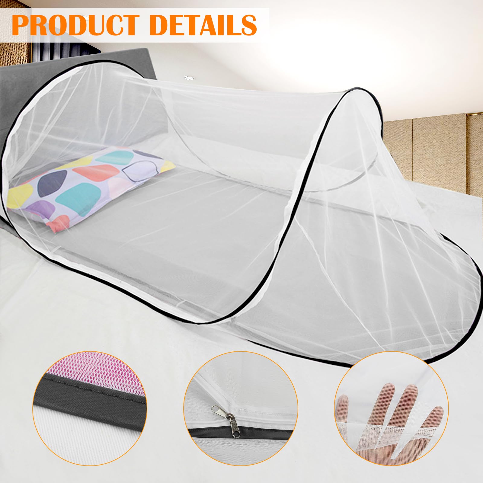 Moskitiera Pop Up 200 x 80 x 56 cm – do podróży, składana do pojedynczego łóżka