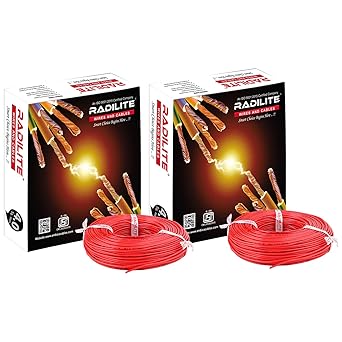 RADILITE Copper Wire with Triple Layer PVC Coating, Single Core Flexible Electric Cable for Domestic & Industrial Connections (4.0 mm, 90m Long, Red, 2 Pcs)