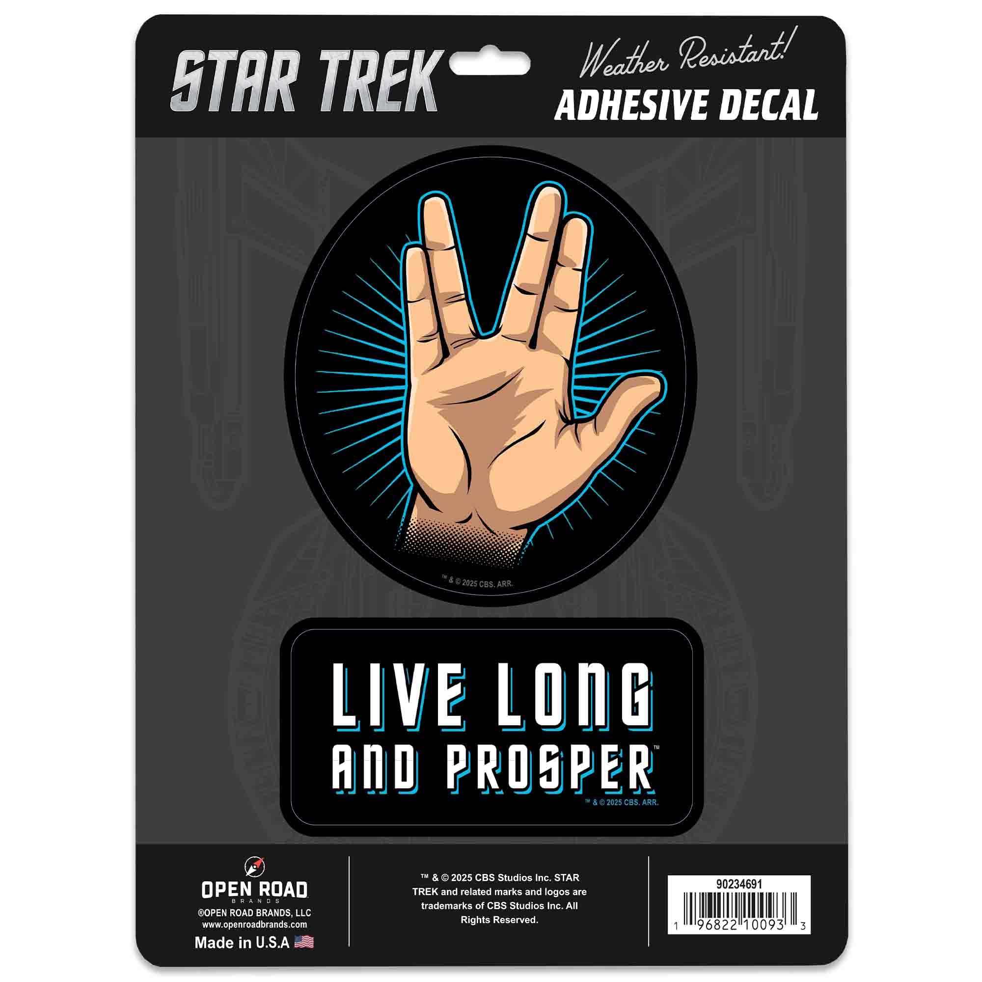 Star Trek Live Long and Prosper Adhesive Vinyl Decals - Set of Iconic Star Trek Stickers for Laptop, Car, or Water Bottle