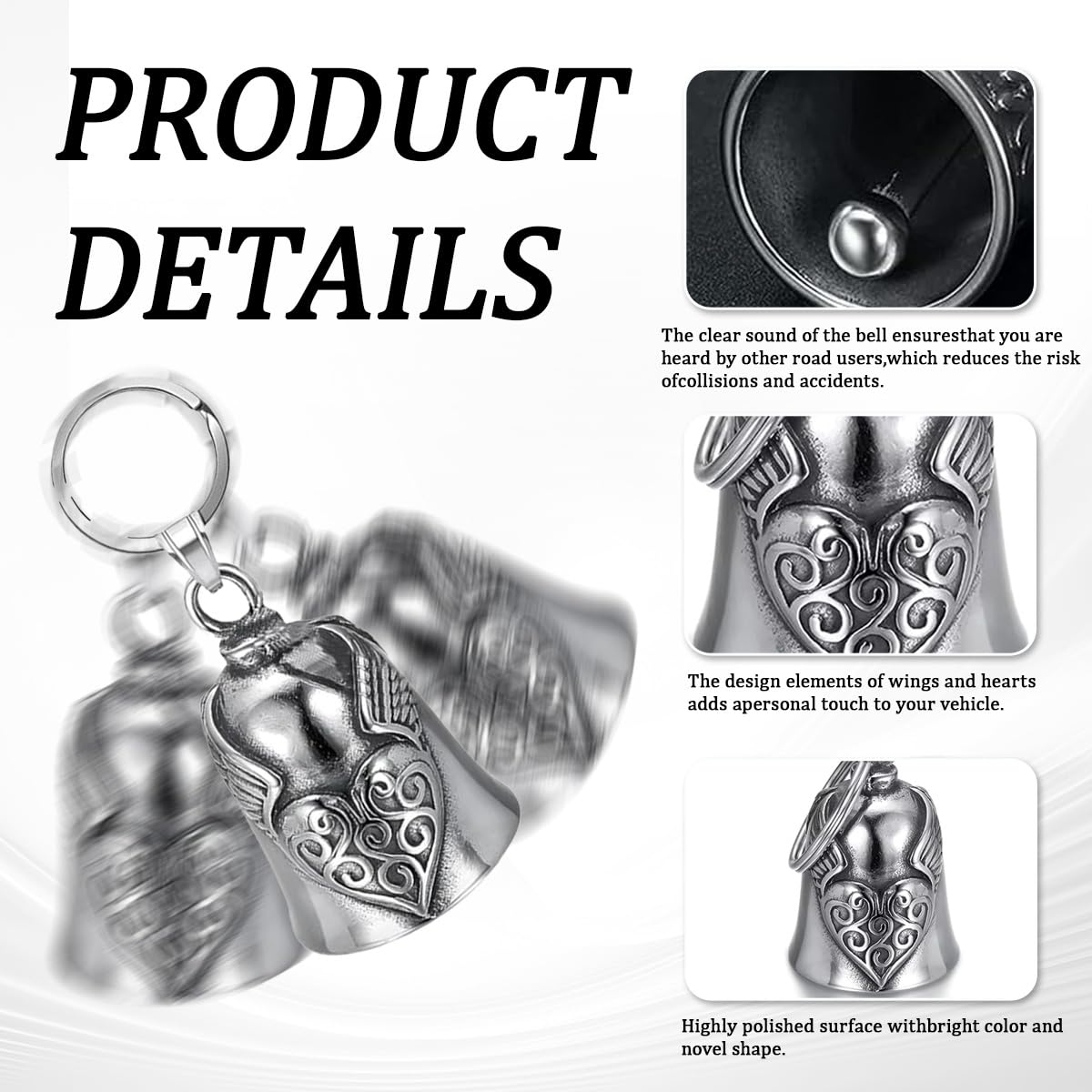 Ruvan Guardian Bell, Clochette Moto Porte Bonheur, Guardian Ride Bell, Guardian Bell Moto Vélo, Acier Inoxydable Moto En Forme D'ange Gardien À Suspendre