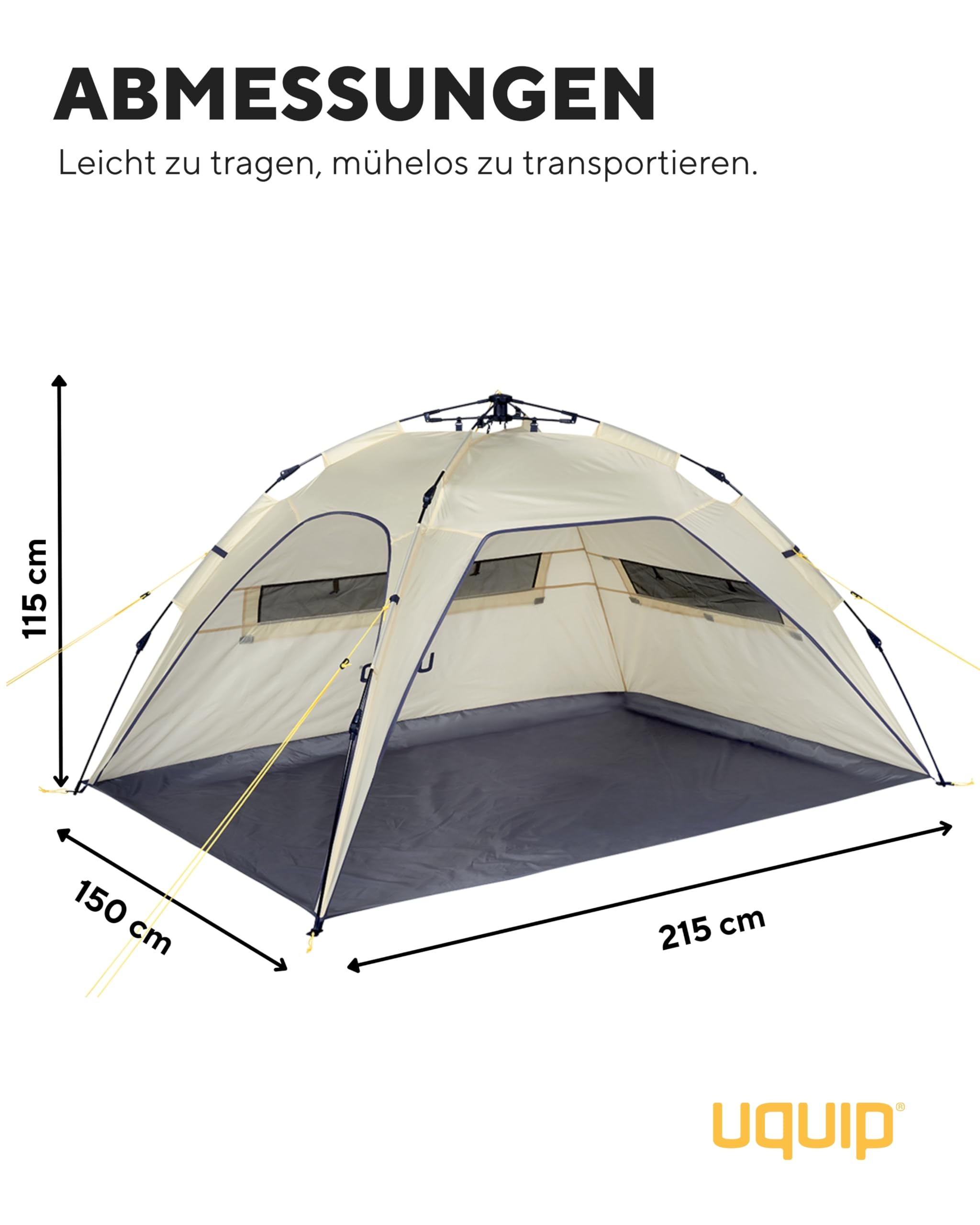Uquip Strandmuschel Buzzy boulder 150 x 110 x 215 cm UPF 50+ Strandzelt Schutz vor Sonne Wind Regen tragbares Beach Zelt Quick-Up System