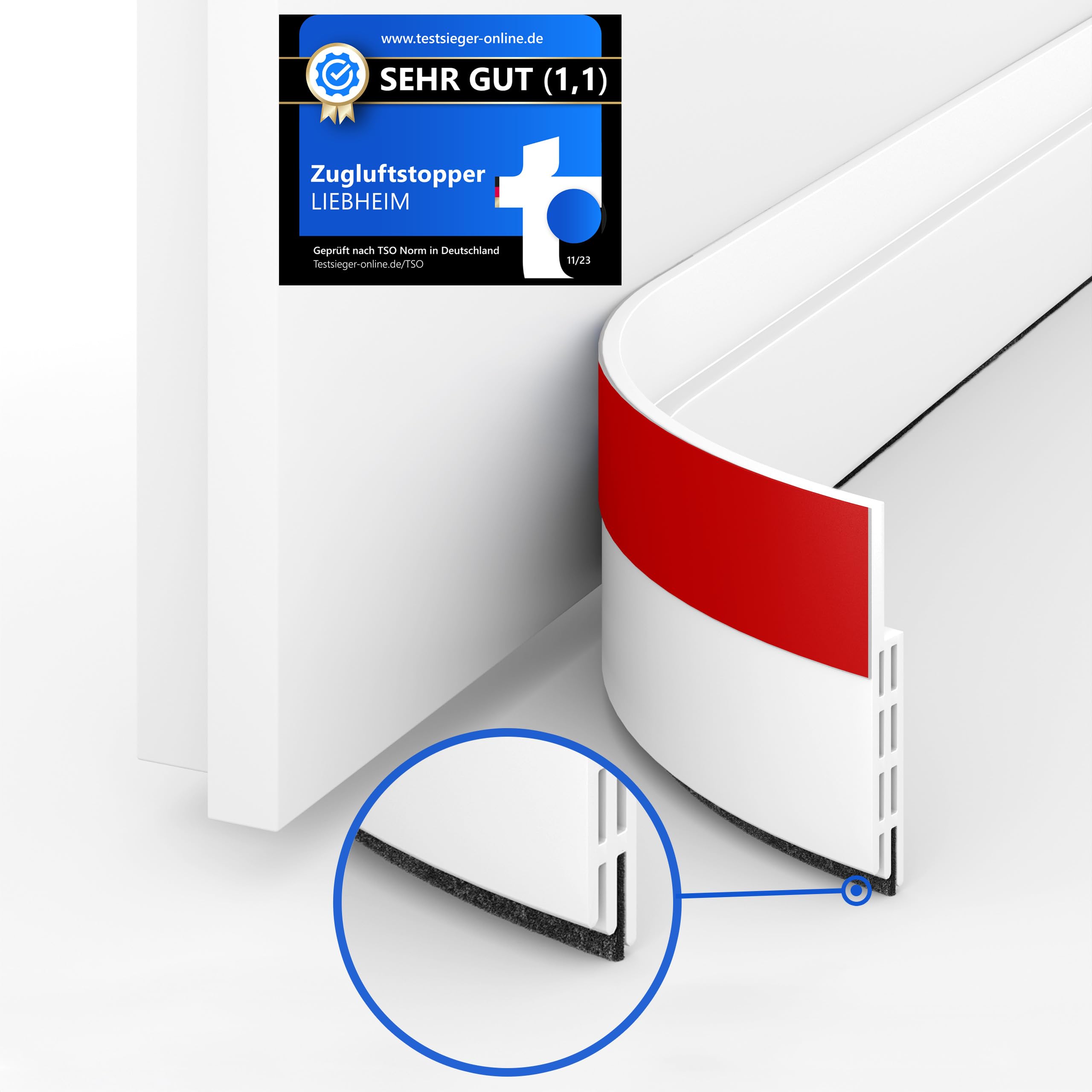 LIEBHEIM Burlete Puerta 100/90 cm, el único Cortavientos con Cierre de Fieltro para protección contra el frío, Aislamiento acústico y Deslizamiento de la Puerta, Autoadhesivo y fácil de