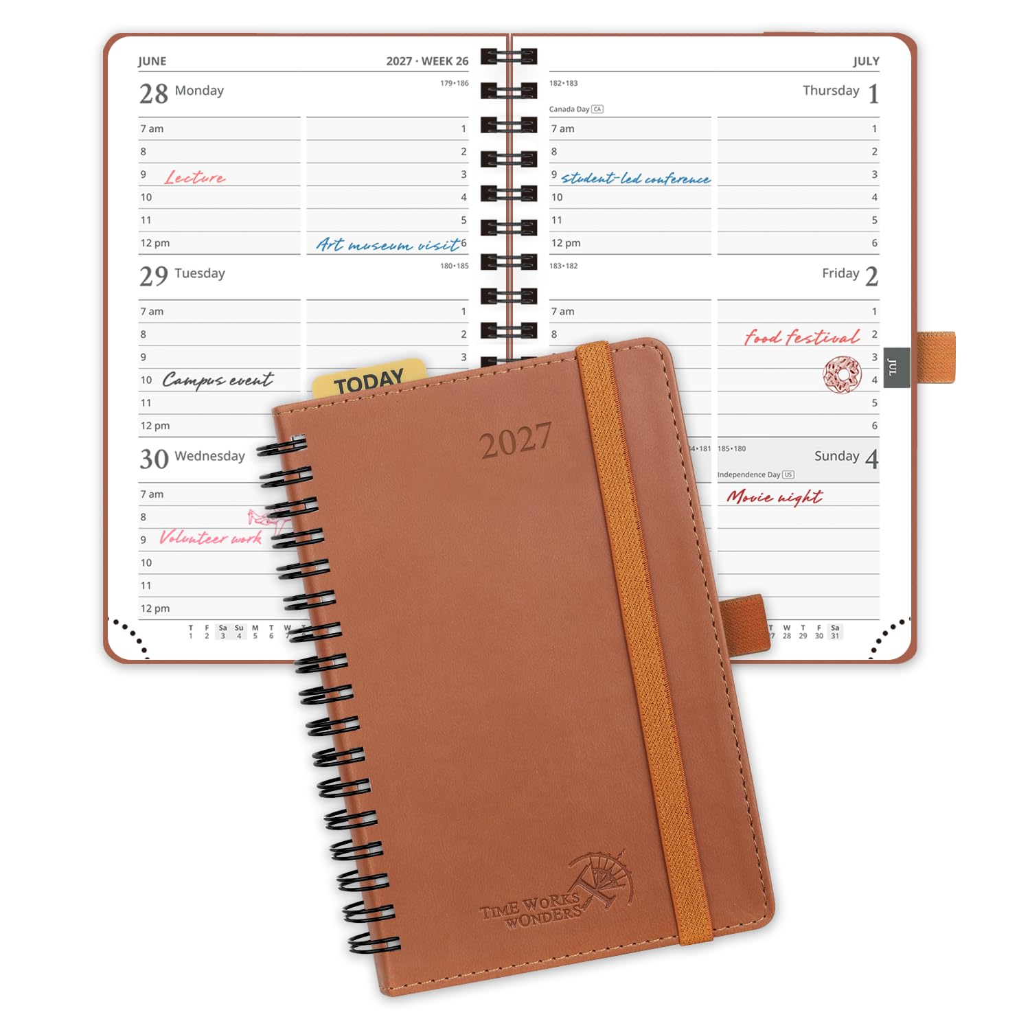POPRUN Pocket Diary 2027 Week to View A6 Soft Cover Small Spiral Diary