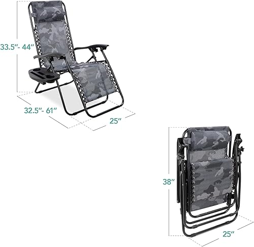 Miniatura 169 de Best Choice Products Juego de 2 sillas reclinables ajustables de malla de acero con gravedad cero con almohadas y bandejas portavasos, color arena