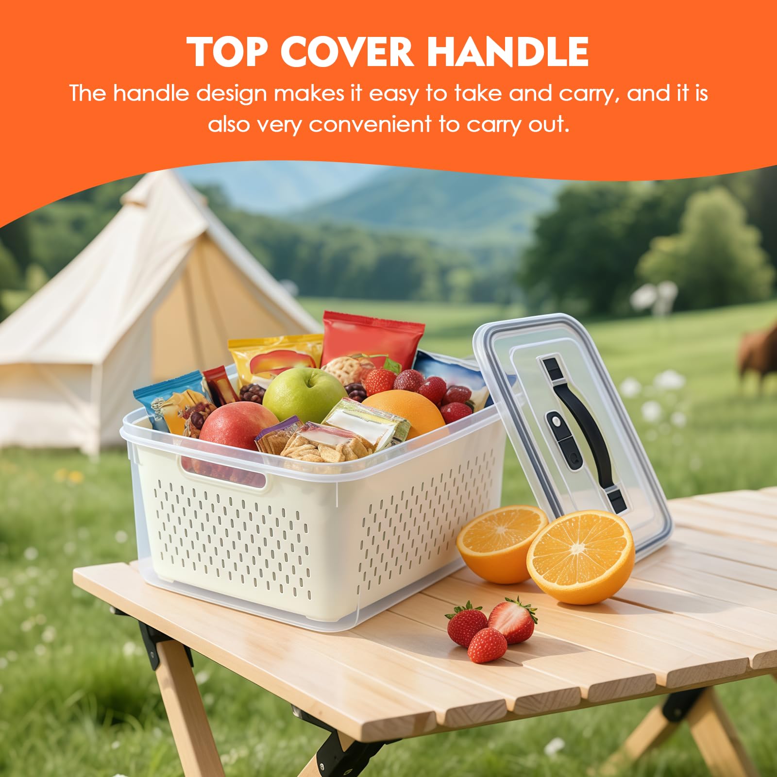 Contenitori Frutta e Verdura 6 Pezzi,Contenitori Ermetici con Coperchio e Scolapasta,Organizer Frigorifero Impilabile Senza BPA, Scatole Alimentari con Manico e Scomparti,Ideale per Frigo e Meal Prep
