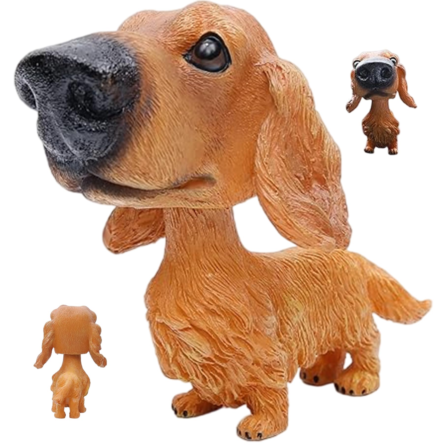 Adorables figuras de perro salchicha que asienten para dar alegría a tus viajes