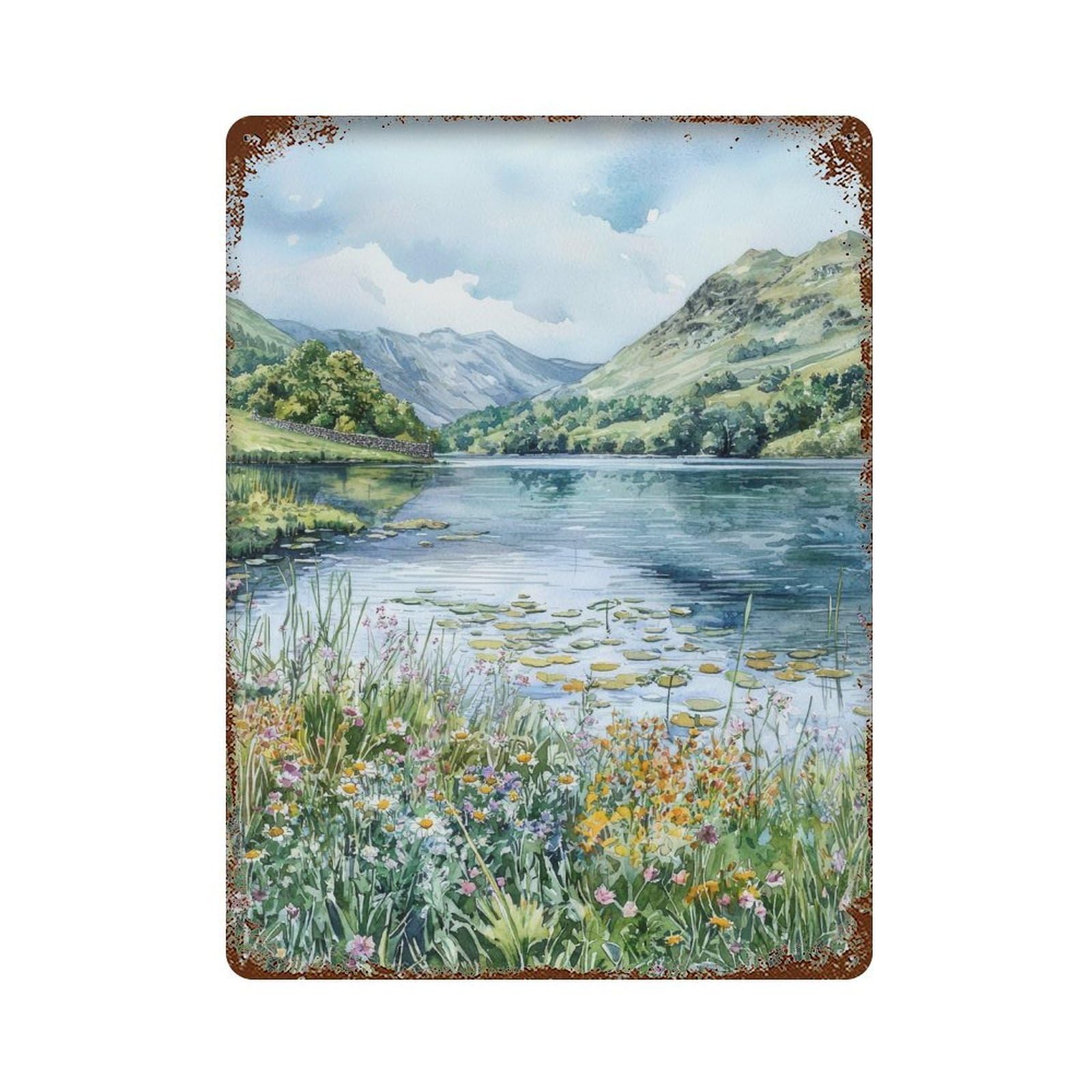 xiaoxiaoshen Grasmere Lake District William Wordsworth UK Landscape Hiking Gift Wall Decor Art Metal Tin Poster Modern Home Decor Art Home Bar Shop Decorations Vintage Sign 40x30cm