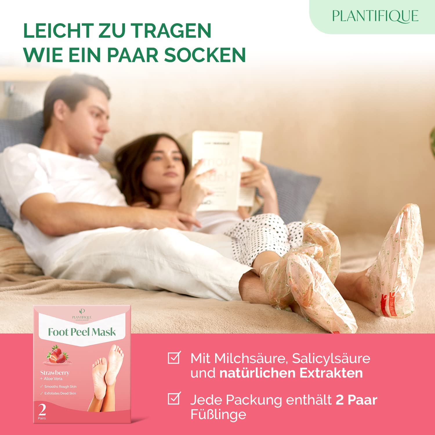 PLANTIFIQUE Maschera Piedi Esfoliante - Trattamento Calli e Duroni, Peeling Piedi Forte - Fragola 2 Paia & Maschera Piedi Esfoliante - Trattamento Calli e Duroni - Uomini 2 Paia