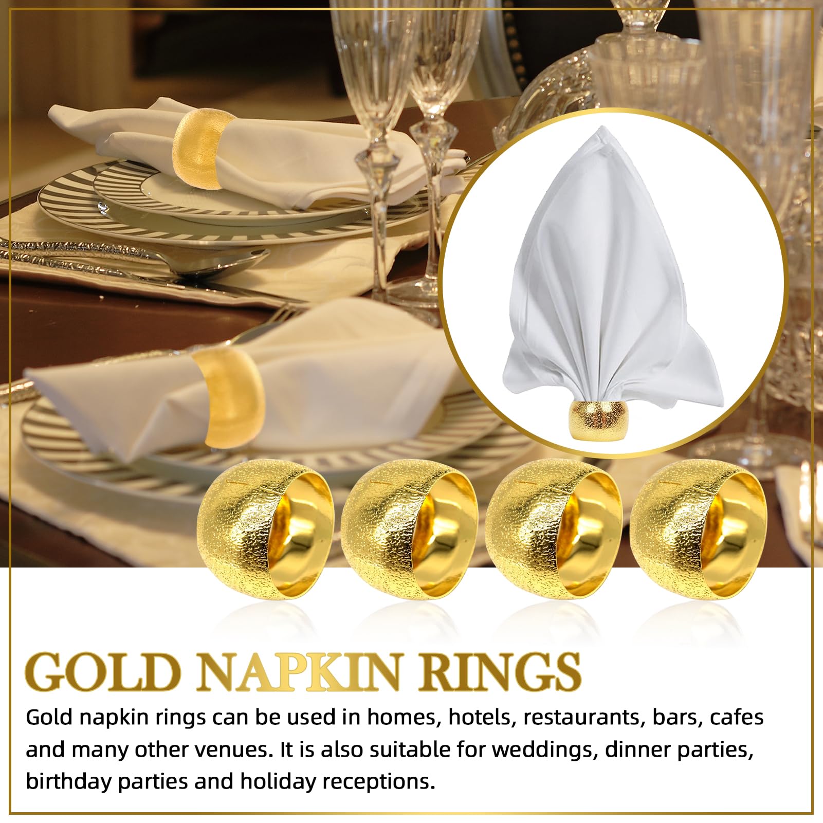 Lot De 12 Ronds De Serviette Noël En Métal Doré – Élégants Anneaux Feuilles & Boucles Pour Table Festive, Mariage, Dîner & Anniversaire