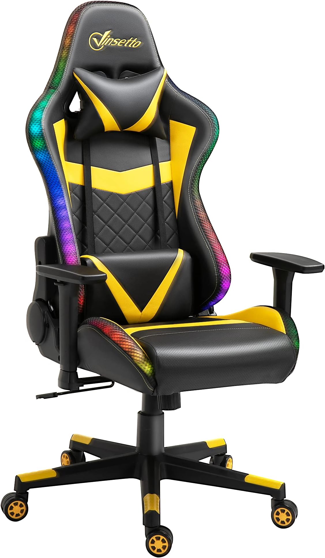Vinsetto Racing Gaming Chair with RGB LED Lights, Adjustable Height, Gamer Office Chair, Computer Desk Chair, Black/Yellow