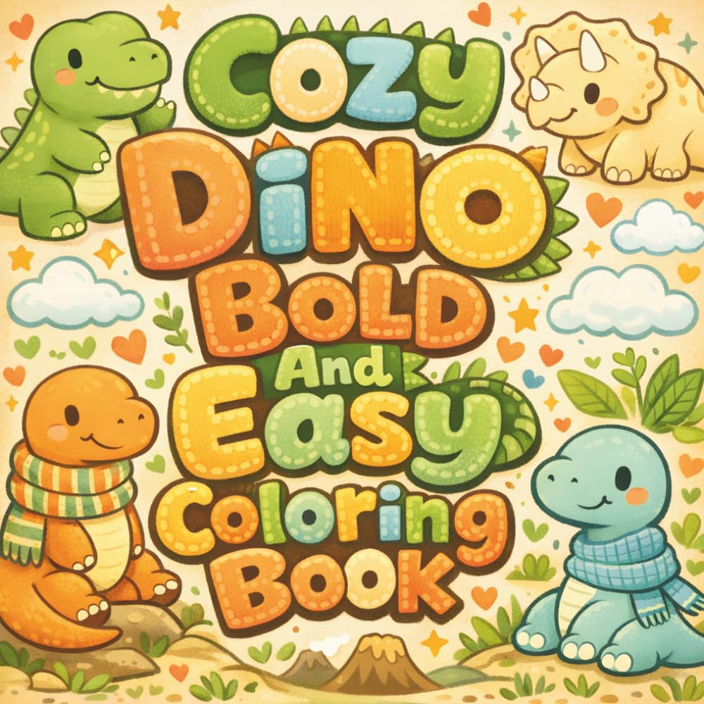 Cozy Dino Bold and Easy Coloring Book: Cute and Relaxing Coloring Featuring Adorable Dinosaur Exploring Magical Lands, Dream Jobs, and Fun Activities for Kids