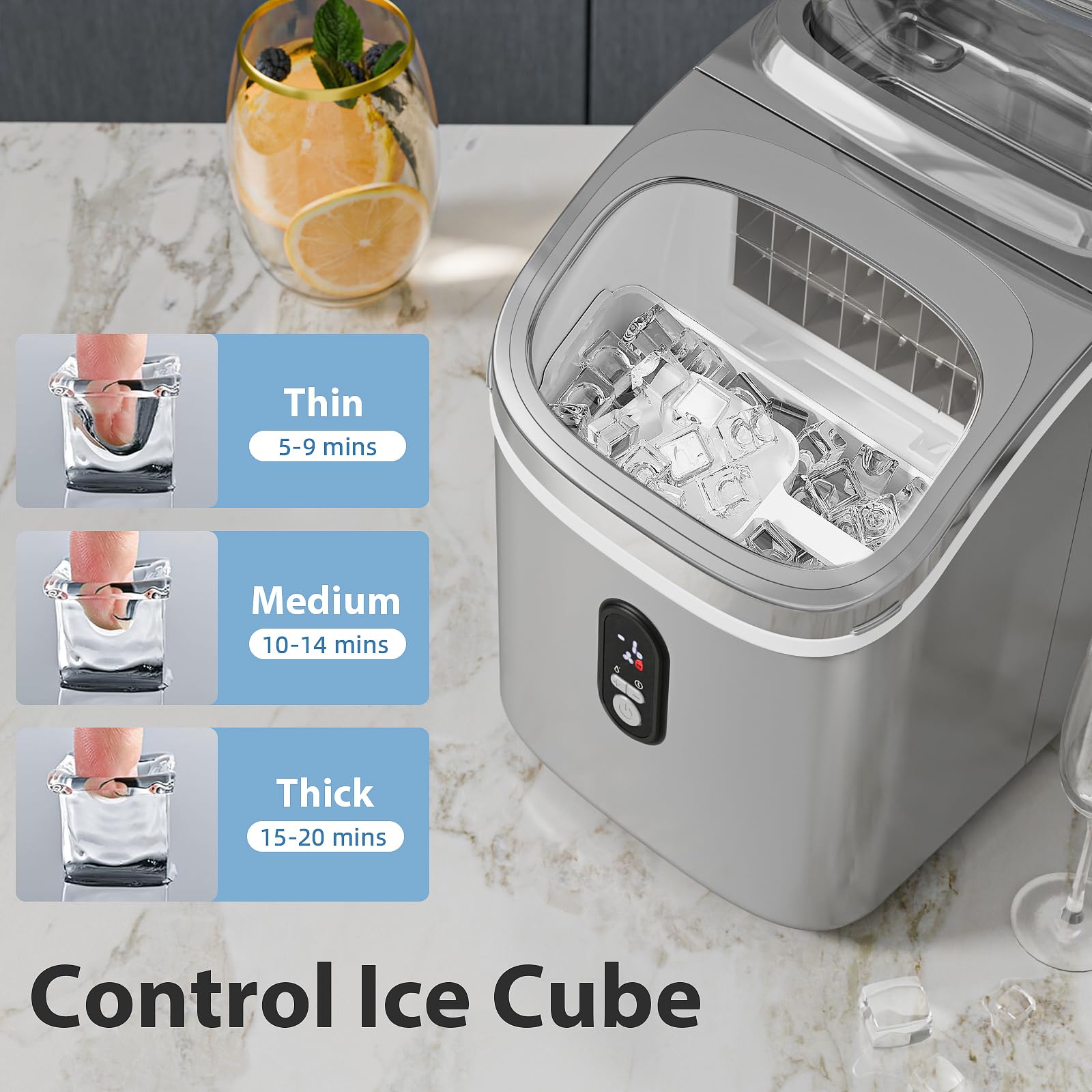 Electactic Countertop Ice Cube Maker Machine With External Water Tank,16pcs/5mins,34lbs/Day,2 Ways To Add Water,Portable Compact Small Ice Maker With Self-Cleaning,Perfect For Home/Kitchen/Camping/RV on Fridge.com - View 3