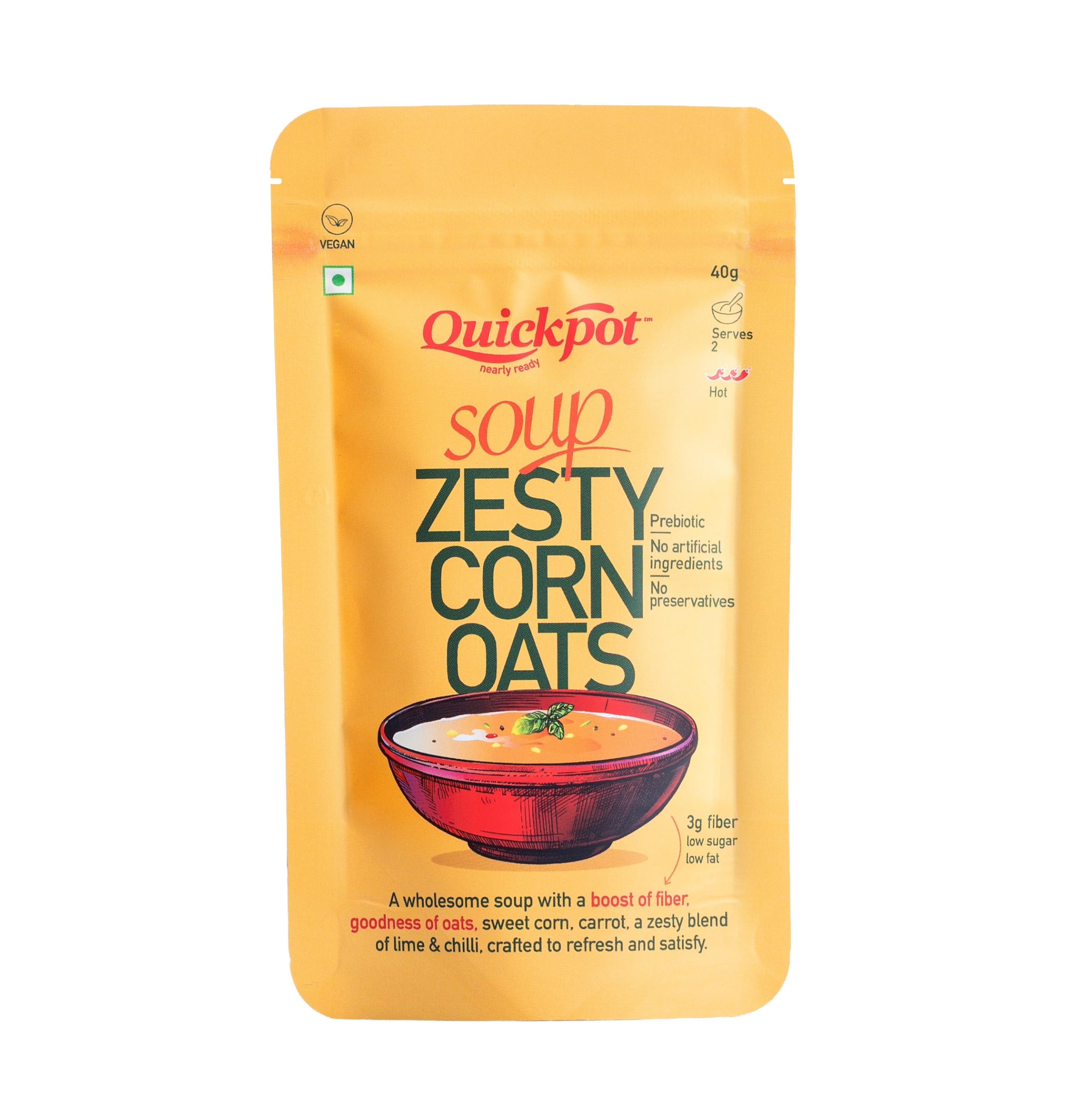 Quickpot Zesty Corn Oats Soup – Pack of 3 | Instant Sweet Corn Oats Soup | High Fiber, Vegan, No Preservatives | Made with Real Corn, Oats & Lime | Ready in Minutes (40g x 3)