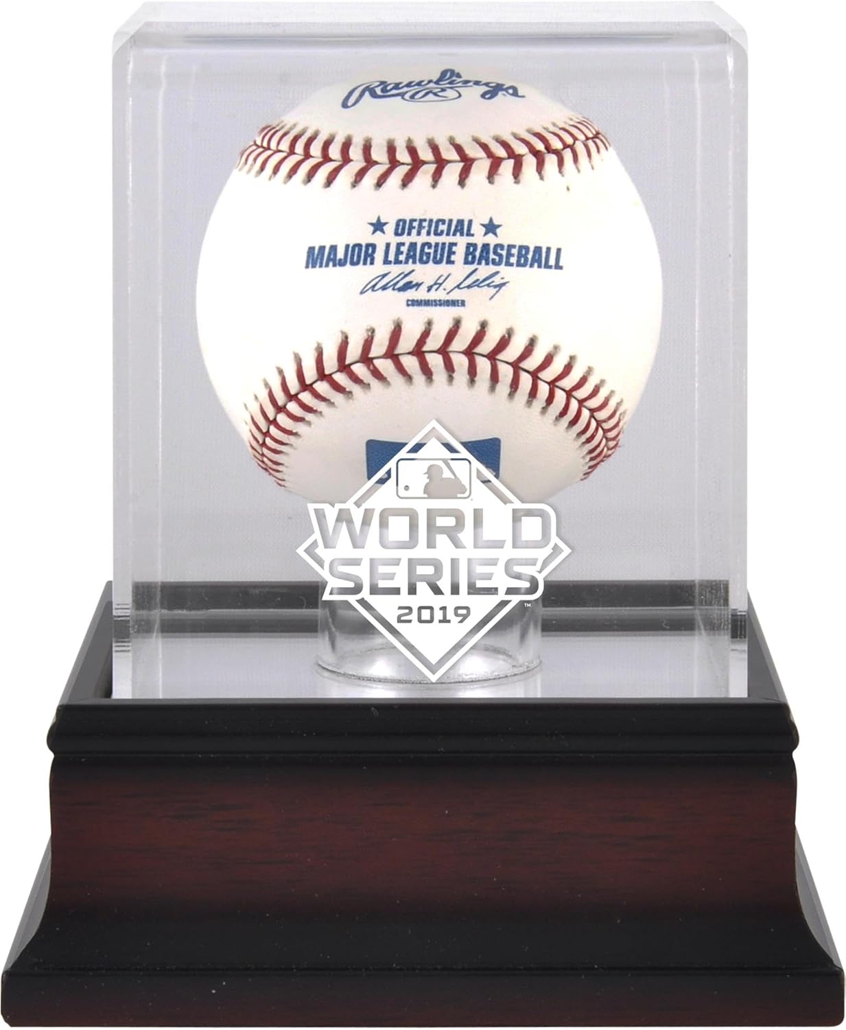 2019 World Series Logo Mahogany Baseball Logo Display Case - Baseball Free Standing Display Cases ''Case Only''