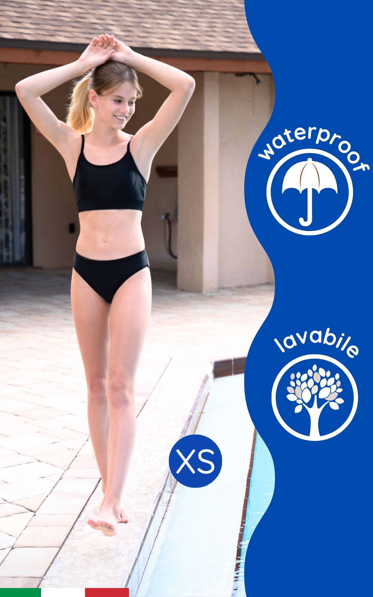 NoBlood - Bikini Mestruale 2 Pezzi XXS-XXL | Mare Piscina | Lavabile | Costume Ciclo con Spalline Regolabili Flusso Leggero ad Abbondante