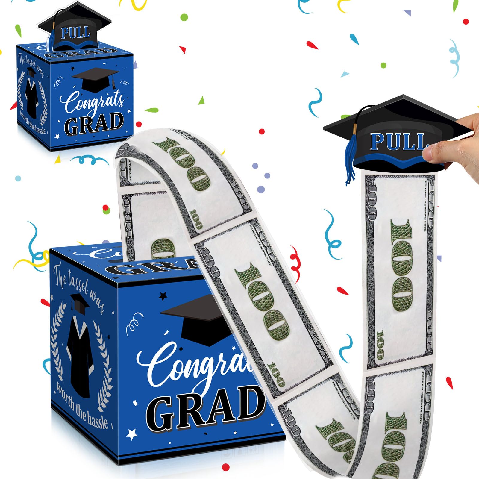 Hollowfly Graduation Money Box for Cash Gift Pull Blue and Black Class of 2026 Graduation Decorations Grad Party Cash Box with Pull Out Card and OPP