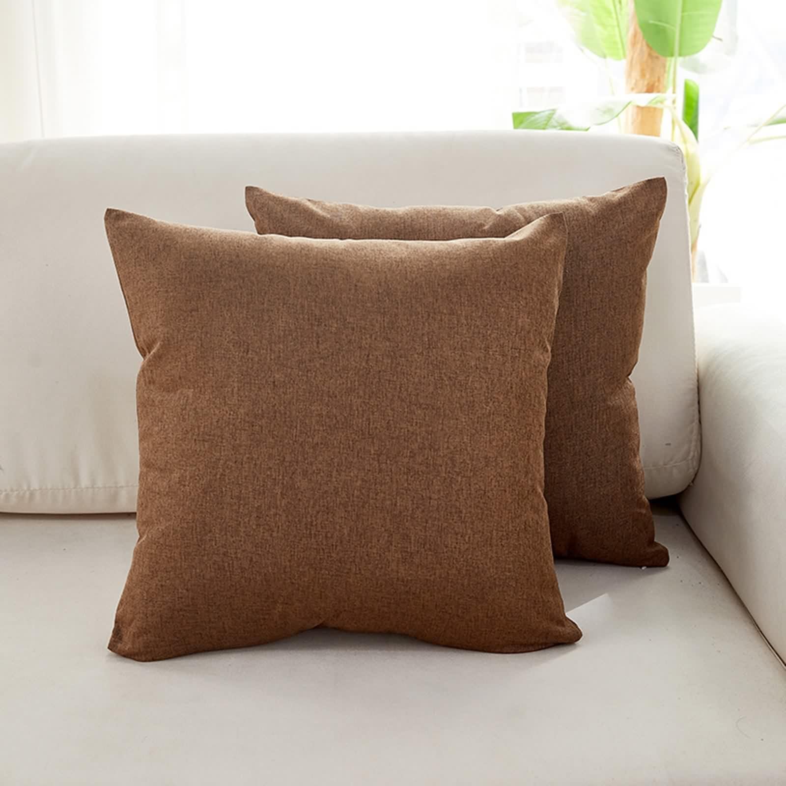 Fundas de cojín decorativas de lino y algodón de doble cara de 50 x 50 pulgadas, color marrón claro, 2 unidades, para sofá, cama, sala de estar