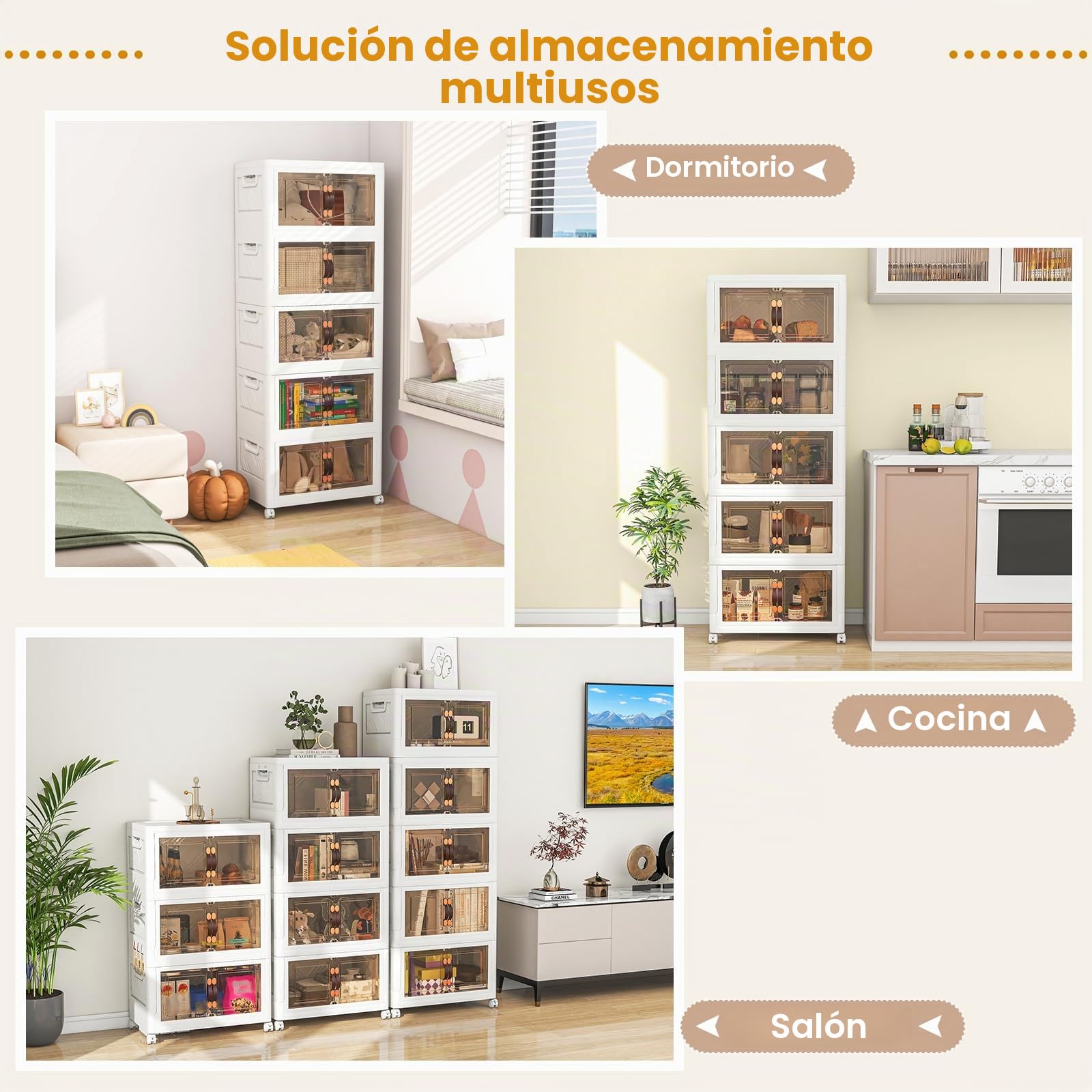 KOMFOTTEU Cajas de Almacenamiento Plegables, Contenedor de Plástico con Tapas y 4 Ruedas, Cajas Organizadores Apilables para Dormitorio, Sala de Estar, Soporte hasta 5 kg (XL, 5 Niveles)
