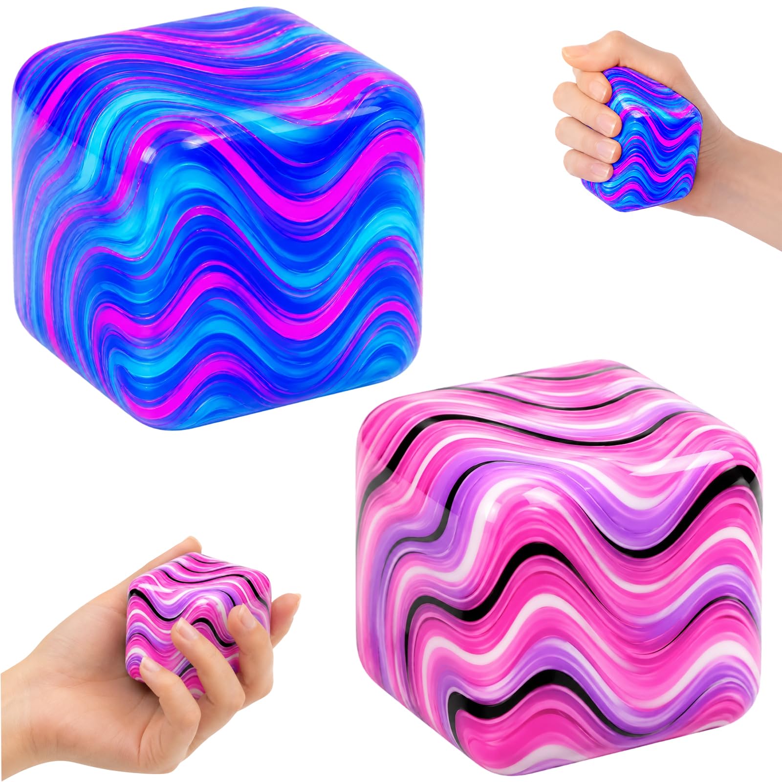 2 Pack 5cm Squishy Fidget Toys, Soft Slow Rising Sensory Stress Relief Squeeze Toys, Square Swirl Ice Cube Squishies for Kids & Adults, Desk Anxiety Relief, Party Favor Gift (Purple & Blue)