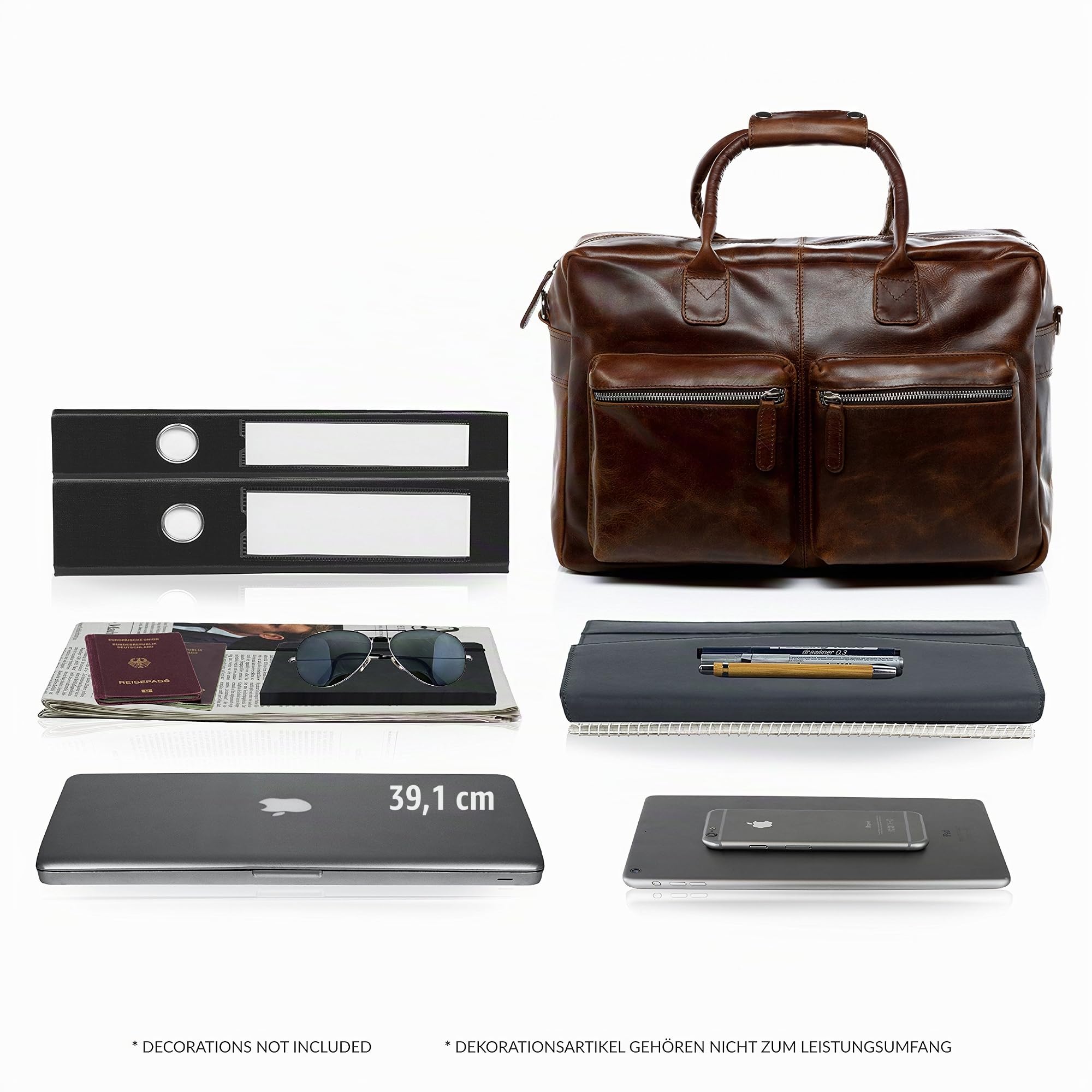 SID & VAIN Sac Ordinateur Portable Cuir véritable 15.4 Pouces Brighton Mallette Professionnelle bandoulière XL Grand pour Hommes Serviette de Travail Etudiante Marron