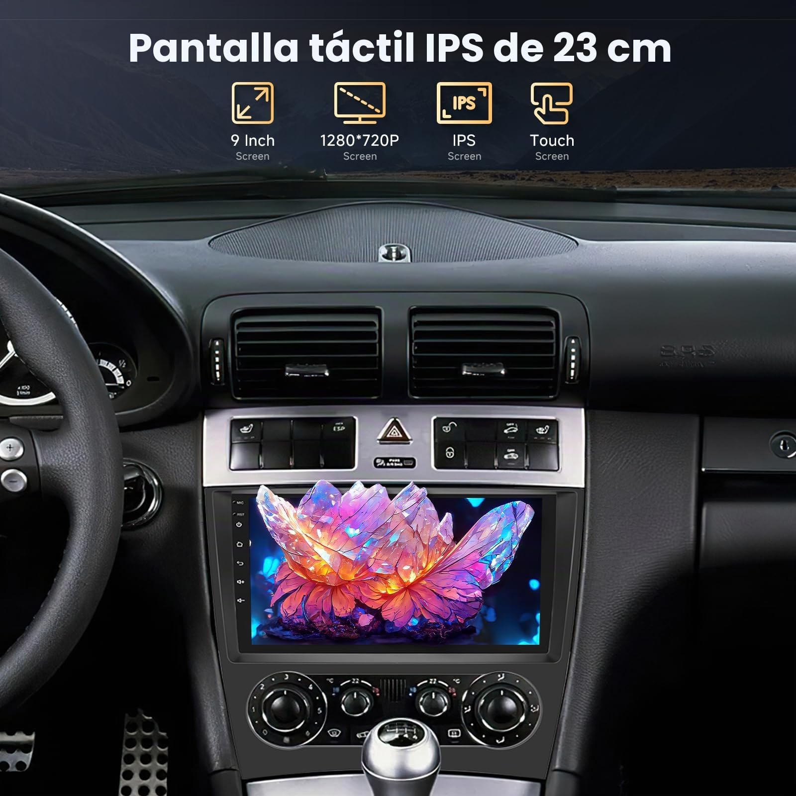Radio para Coche [4GB+64GB] para Mercedes-Benz Clase C/GLK (2005-2009), Radio para Coche con Pantalla táctil de 9 Pulgadas, Android 13, CarPlay, Android Auto, BT5.0, WiFi, GPS, RDS, FM, EQ