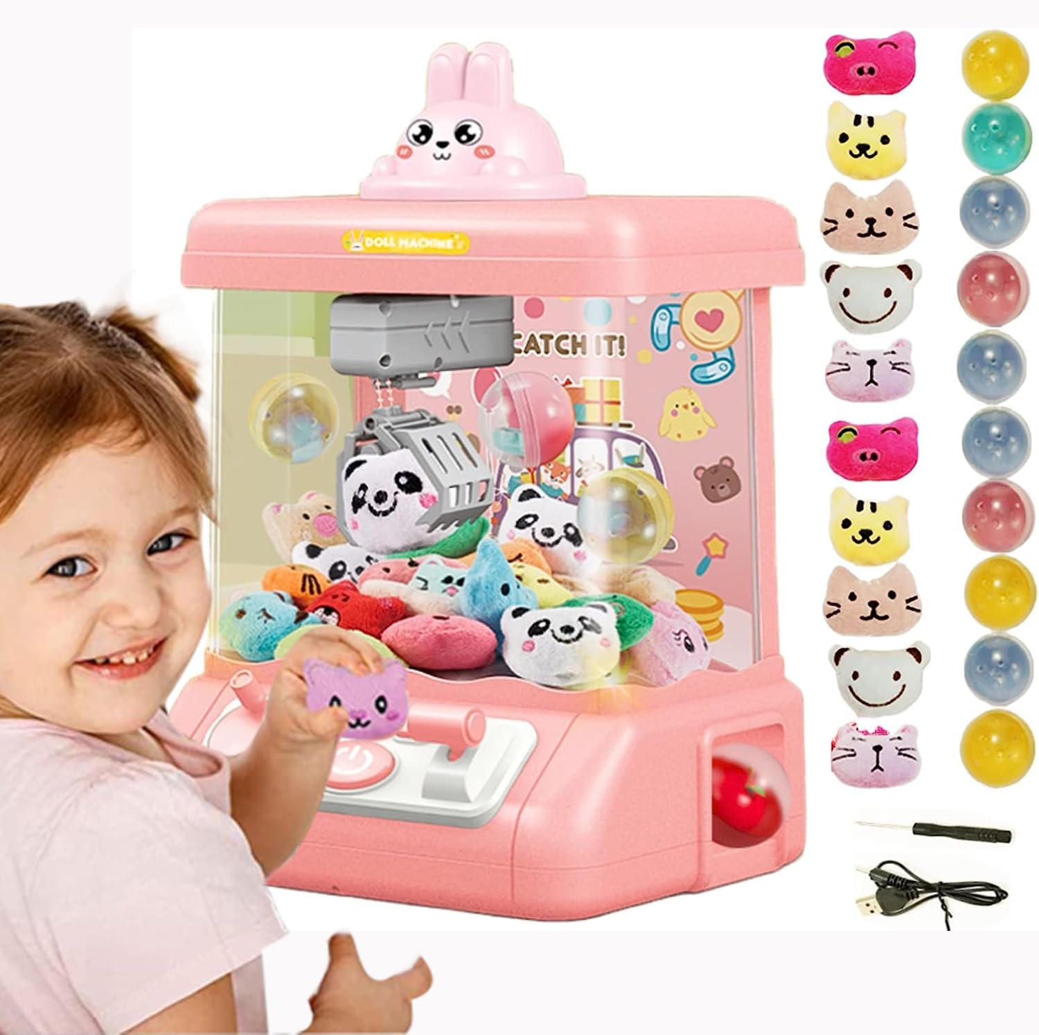 Photo 1 of Mini Claw Machine – Feature LED Lights Adjustable Sounds Loud Sound Effects Claw Machine Arcade Game Toy Vending Machine with10Dolls?10 Twisted Egg?USB Cable ?Best Gift Toy
