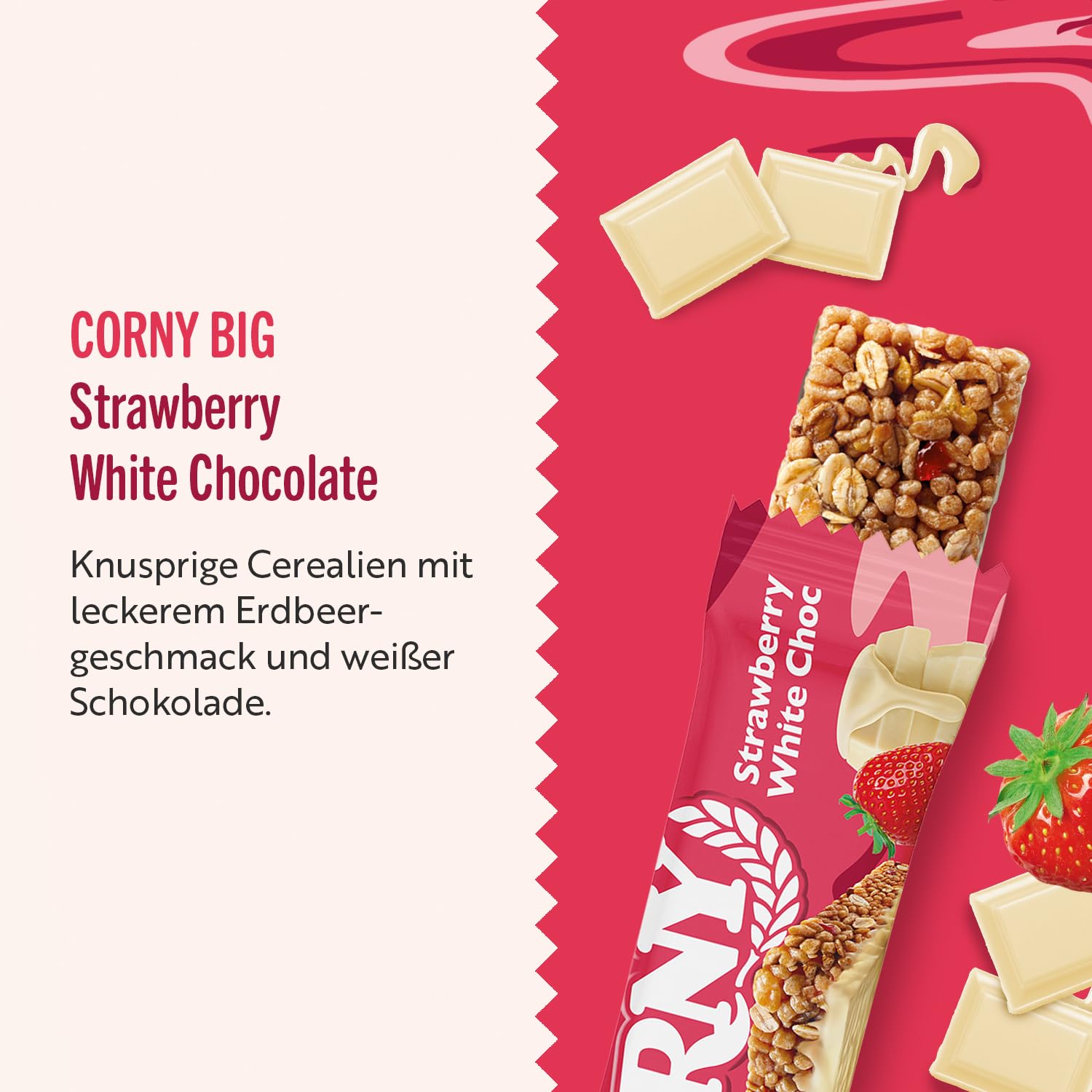 Müsliriegel | Corny BIG | Strawberry White Chocolate | Erdbeere mit weißer Schokolade | Großpackung 24x40g